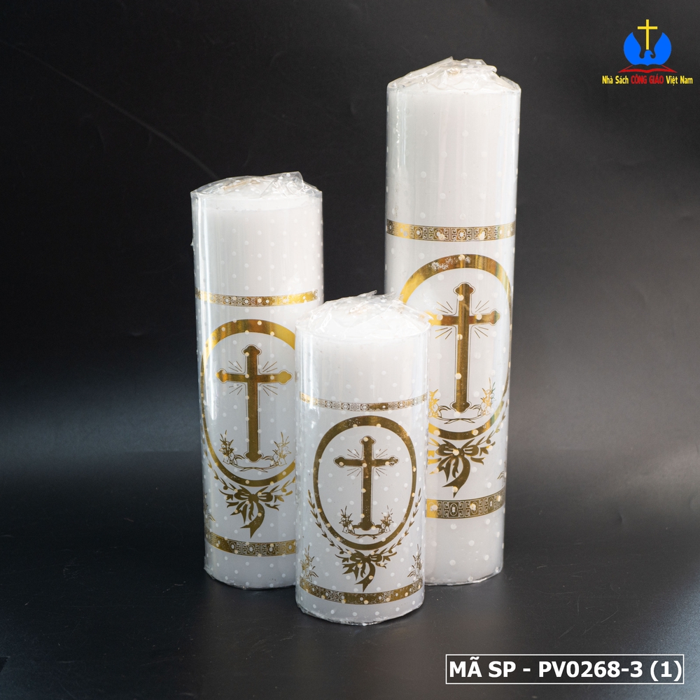 Nến trụ thánh giá vàng 25cm