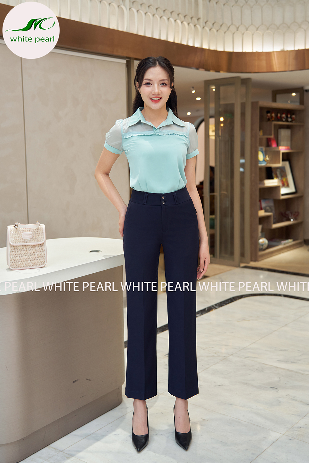 Quần ống suông đỉa kép 2 cúc thời trang công sở nữ White Pearl_thumbnail_0