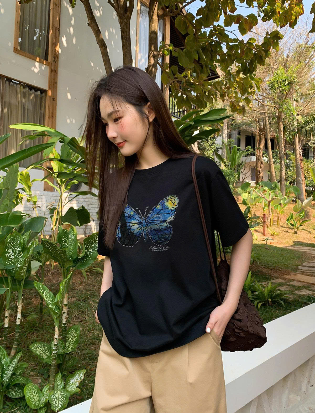 Áo thun nữ form vừa regular hình bướm ARD2342 Miucho vải cotton thoáng mát mềm mại co giãn_thumbnail_2