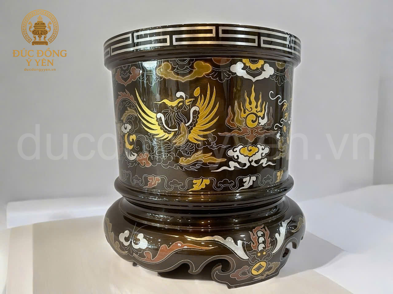 Bát hương đúc đồng đỏ khảm ngũ sắc kỹ _thumbnail_2