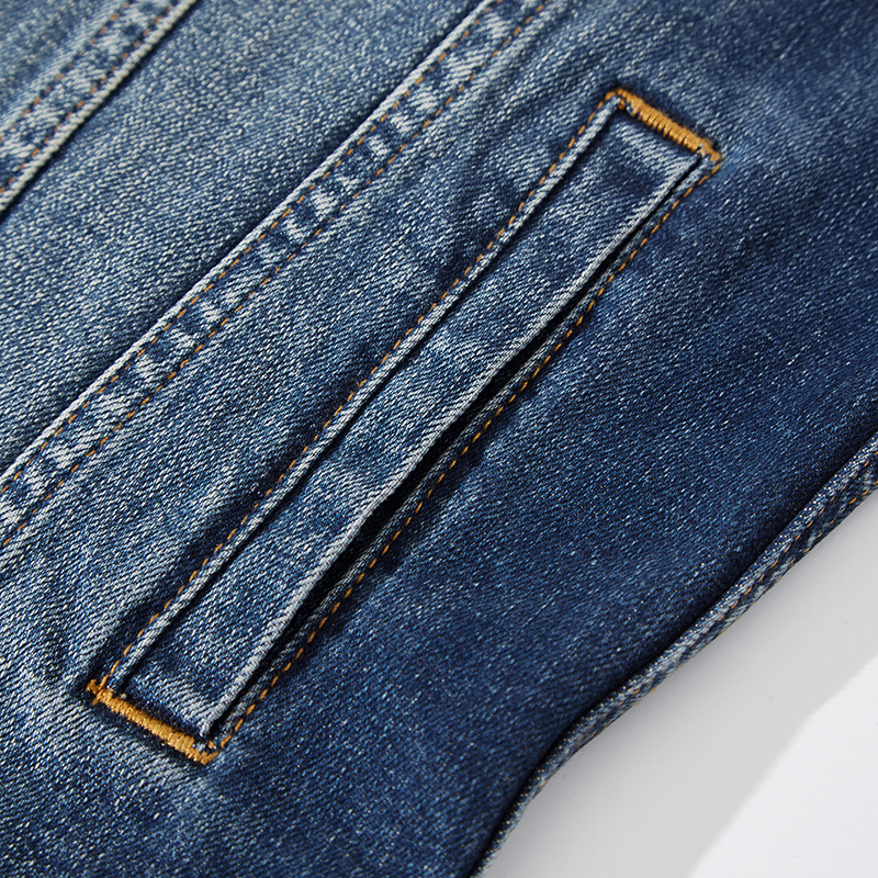 Phong cách Anh quý ông trưởng thành mặc đi làm ở thành thị trung niên co giãn nhẹ thoải mái phong cách retro Mỹ áo khoác denim nam_thumbnail_4