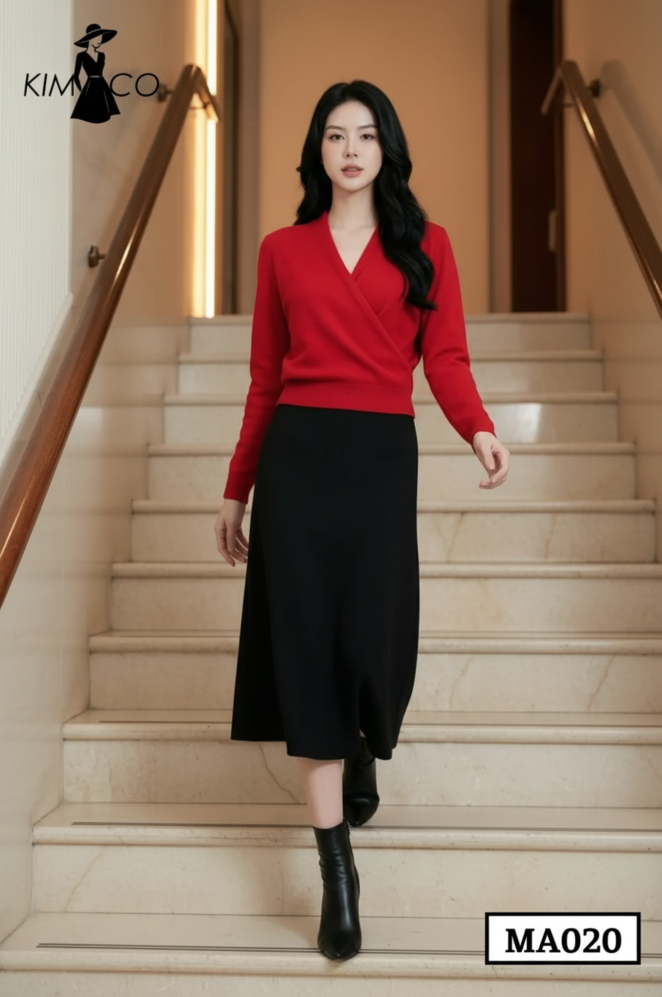 Áo Len Đỏ Cổ Đắp Chéo Thanh Lịch - MA020