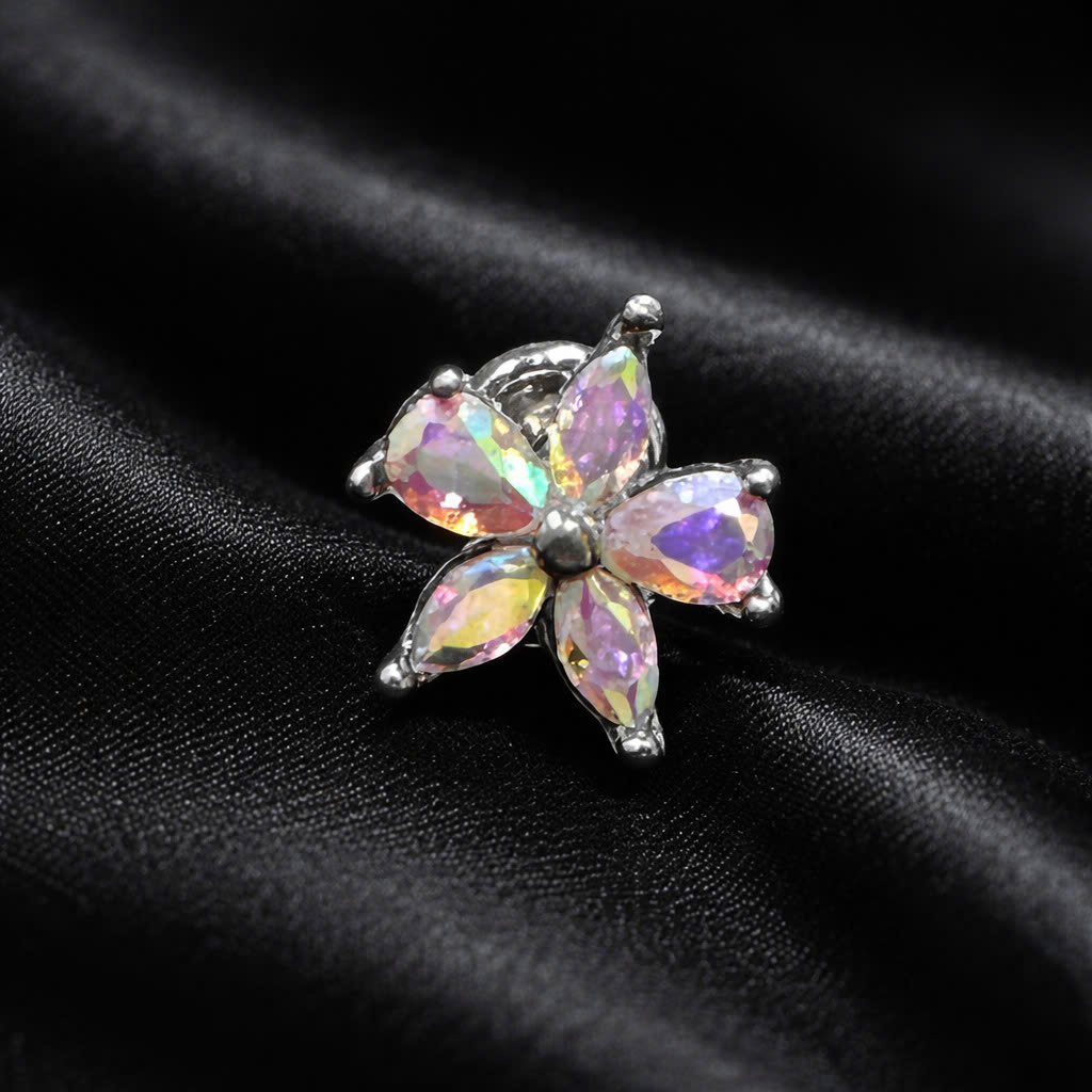 Khuyên kiểu hoa 7 màu cánh không đều bi vặn