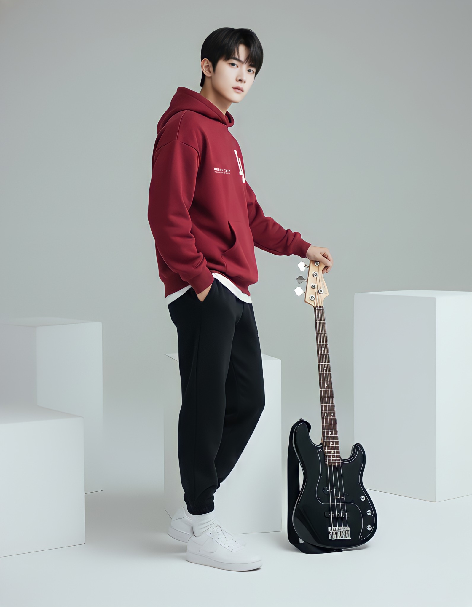 Áo nỉ hoodie đỏ đô túi ngực in chữ_thumbnail_5