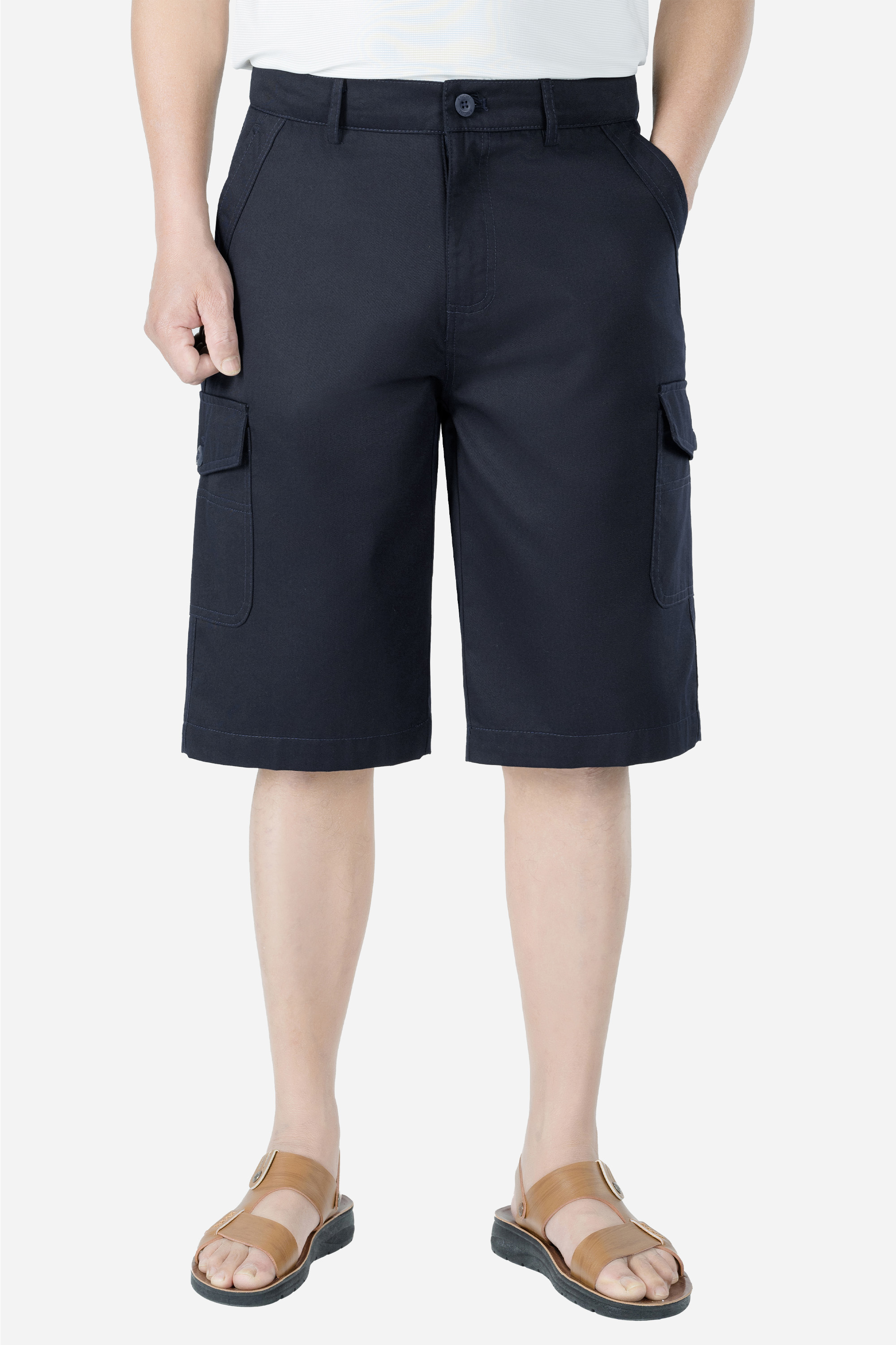 Quần Soọc Kaki Túi Hộp Nam Trung Niên ANCHI Dáng Suông Dài Qua Gối Màu Đen Xanh