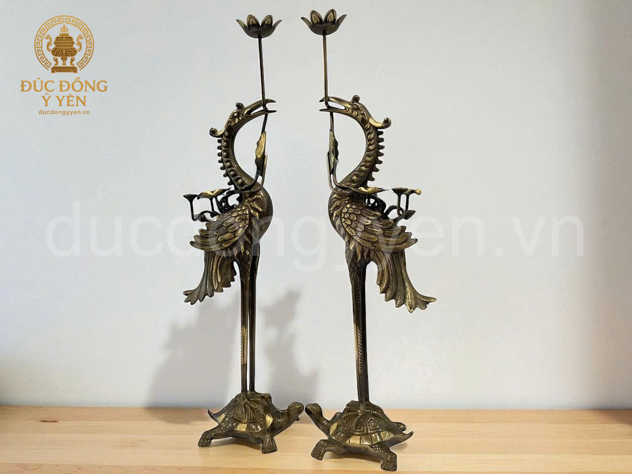 Đôi hạc thờ đúc đồng vàng nguyên chất làm màu giả cổ _thumbnail_2