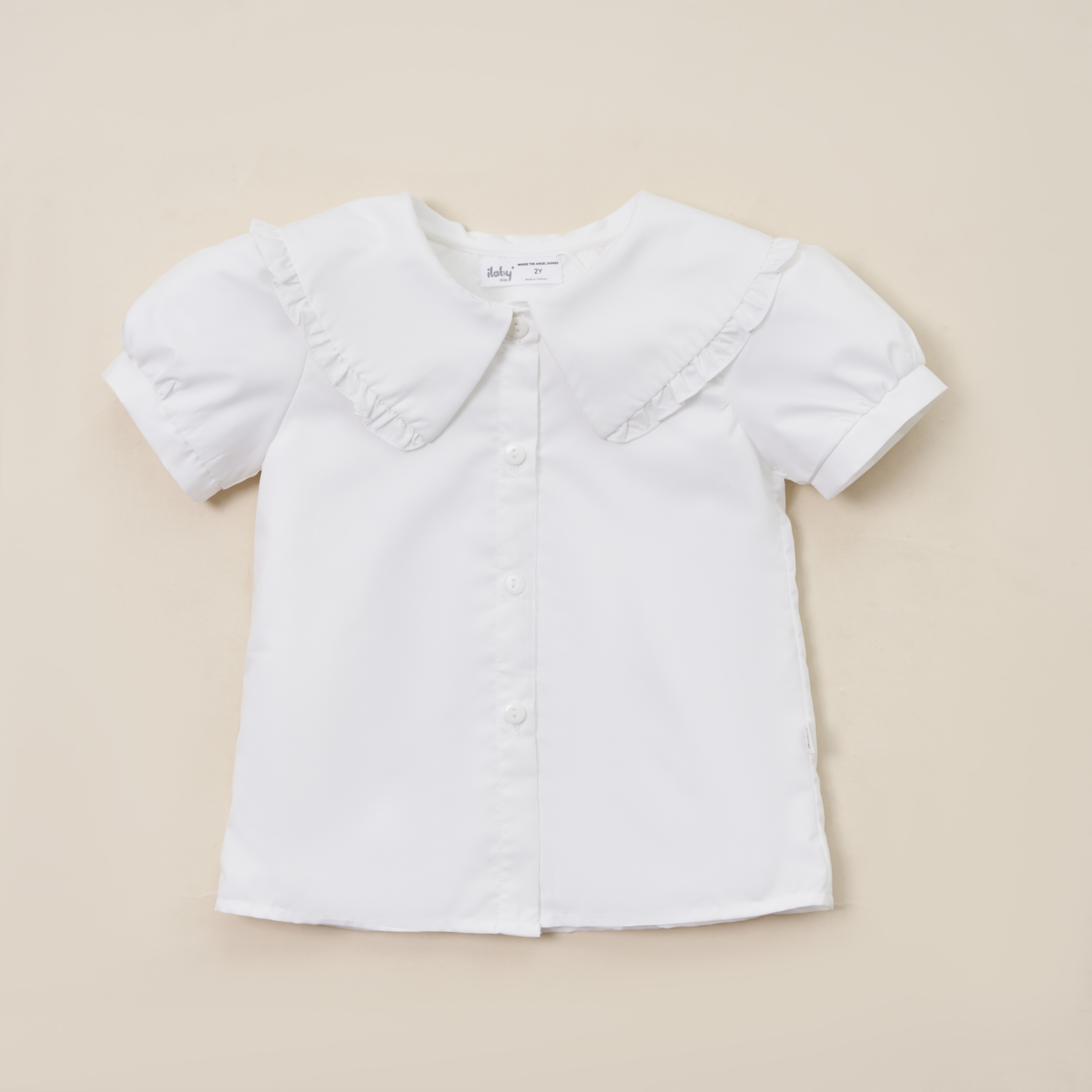 Áo sơ mi cộc tay cổ phối bèo kiểu