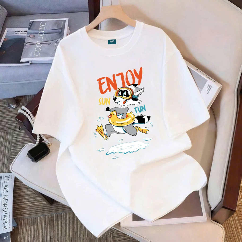 Áo thun unisex UX30-1184 ENJOY cáo đeo phao vịt dáng oversized local brand WETEE_thumbnail_0
