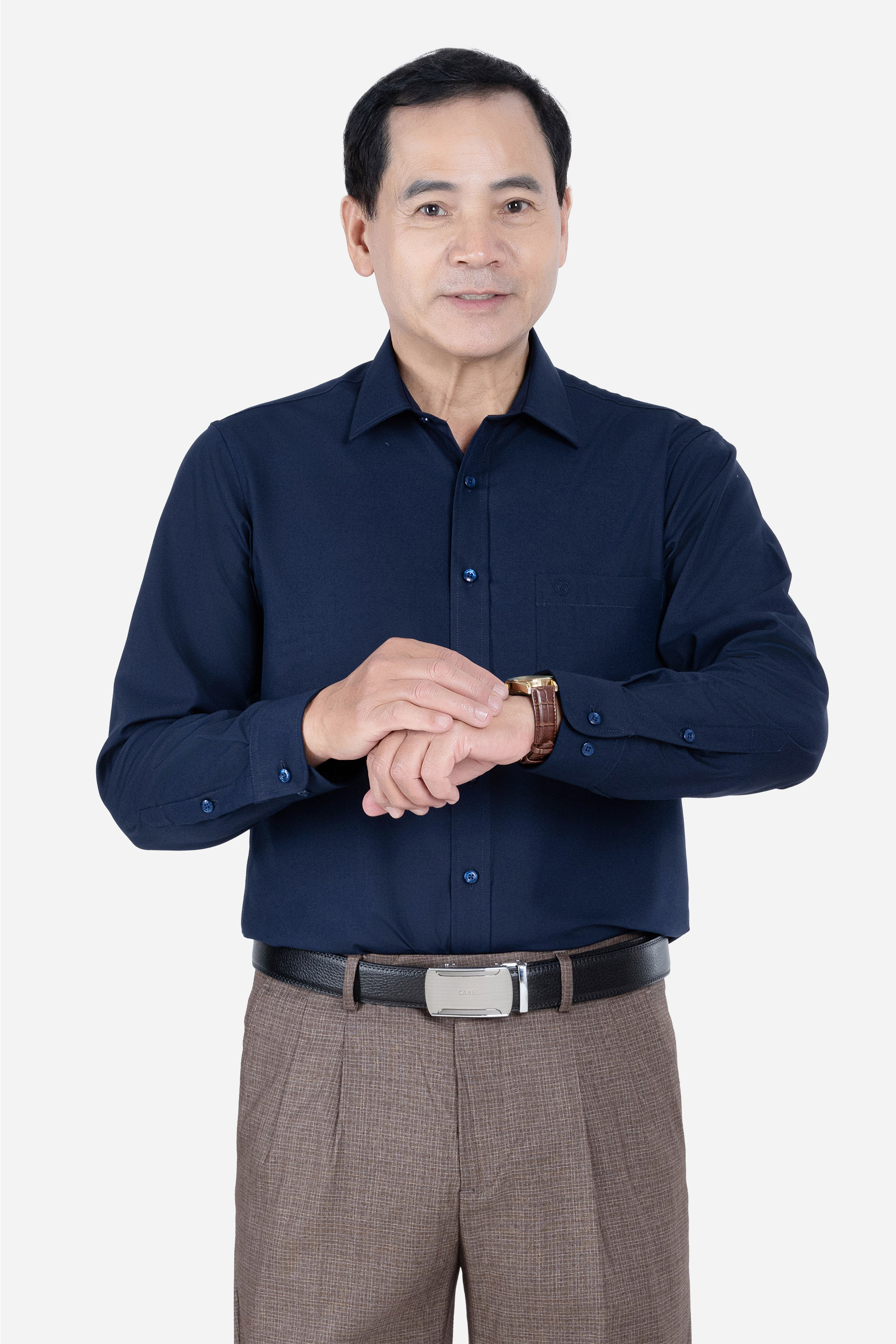 Sơ Mi Trơn Dài Tay Nam Trung Niên ANCHi Chất Liệu Cotton Nhập Khẩu