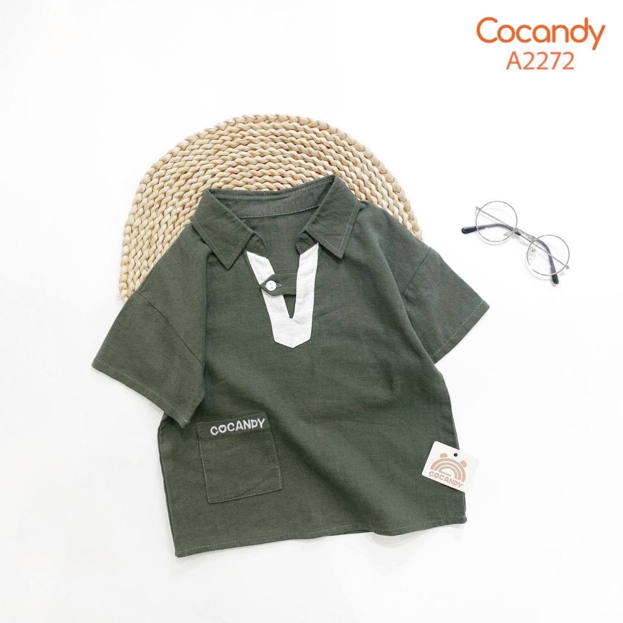 Áo cộc polo XANH RÊU cổ BE túi Cocandy_thumbnail_0