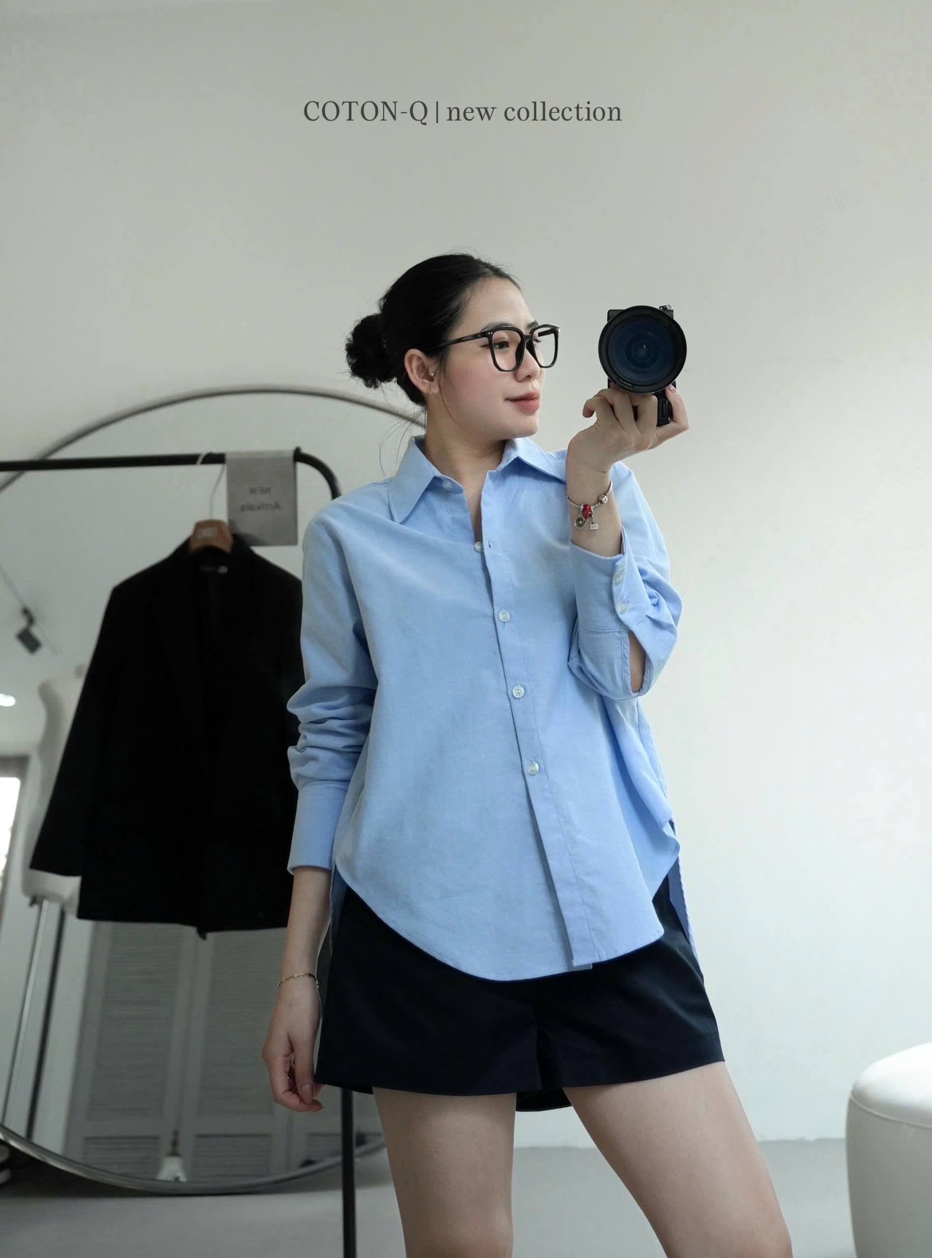 HJ111 Set áo somi xanh + quần short