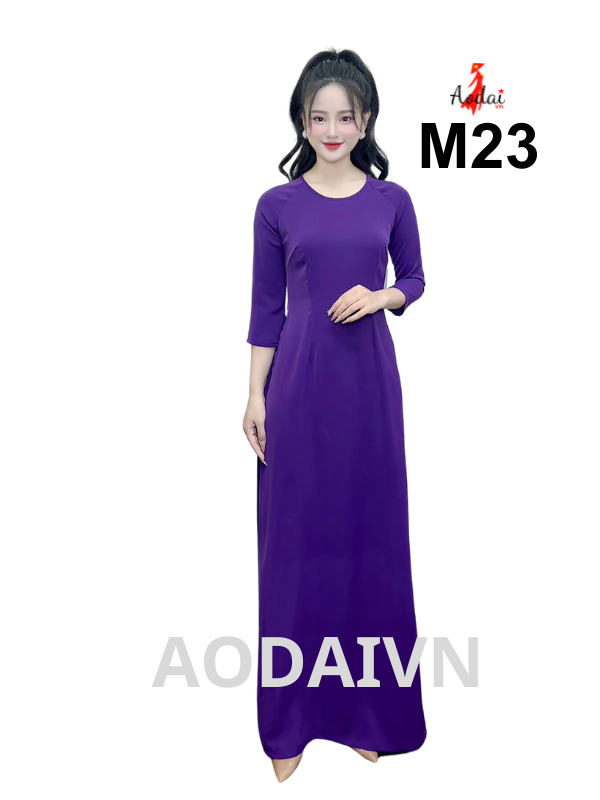 M23 Áo dài lụa Mỹ màu tím huế cổ tròn tay lỡ