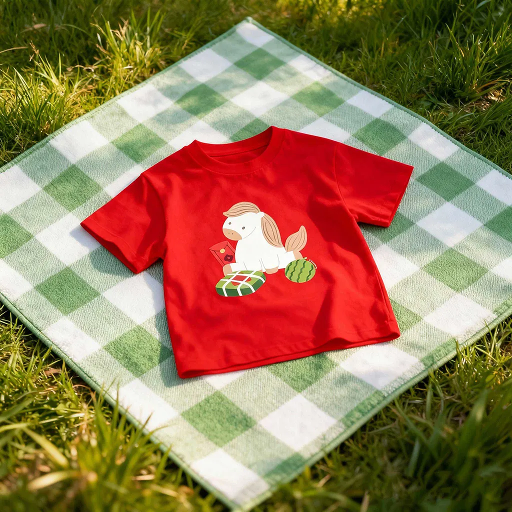 Áo thun Tết bé gái Kado vải cotton thoáng mát tay ngắn cổ tròn hình Ngựa in artwork 2944_thumbnail_6