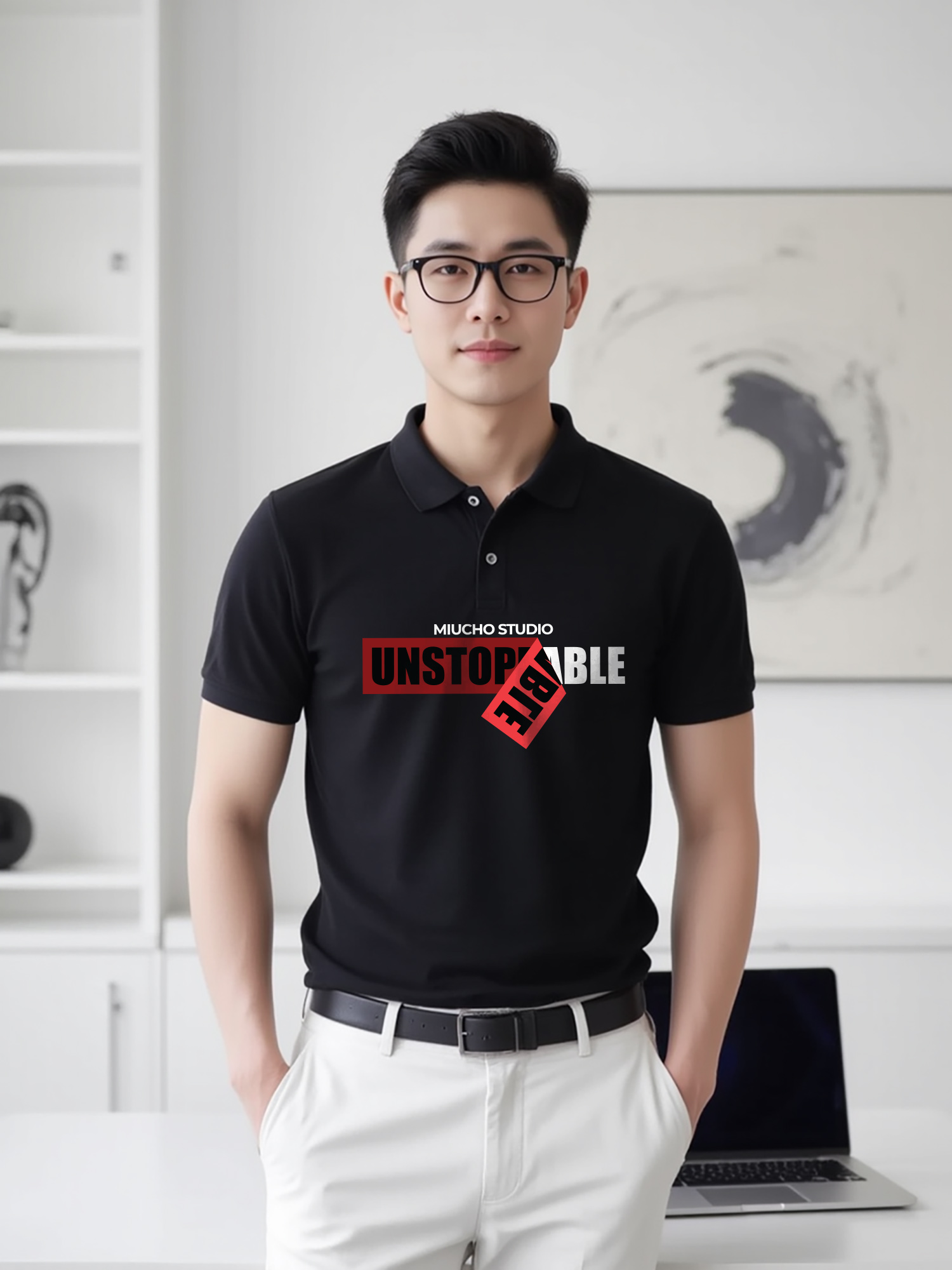 Áo polo nam đẹp form vừa 2066 Miucho Iconic cổ trụ vải cá sấu polyester thoáng mát in typography_thumbnail_5