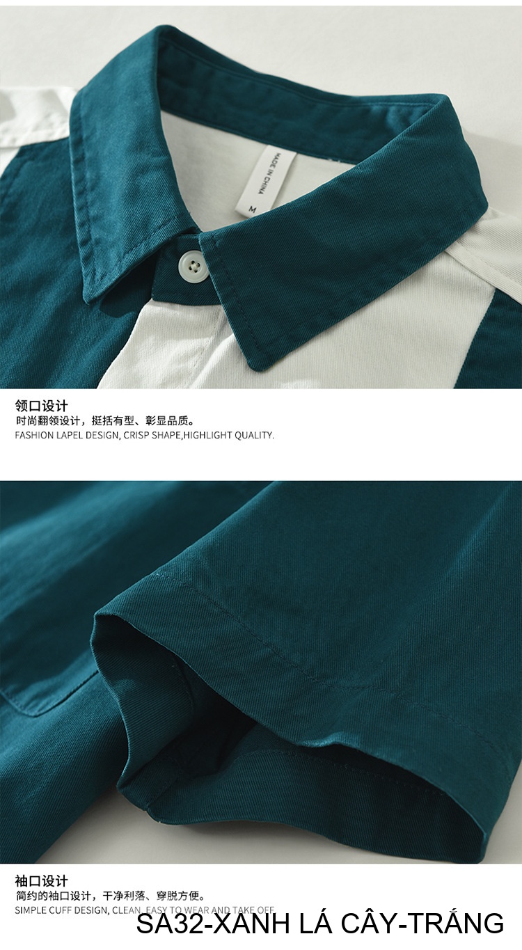 SA32 - Áo sơ mi nam phối màu tay ngắn phong cách Hàn Quốc, chất cotton 100%, dáng lỏng thoải mái_thumbnail_10