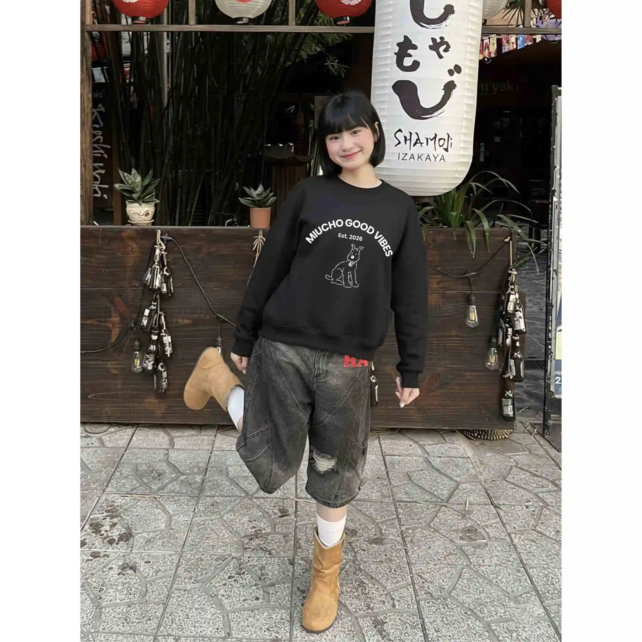 Áo Sweater form boxy Miucho vải nỉ 2 da cao cấp dày dặn thoáng mát cổ tròn basic in mix 2843_thumbnail_7