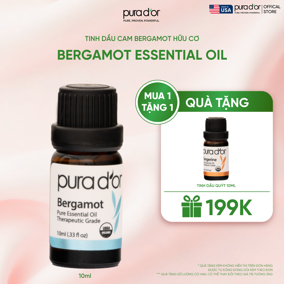 Tinh Dầu Cam Bergamot Hữu Cơ Pura D'or Therapeutic Grade Bergamot Essential Oil 10ml