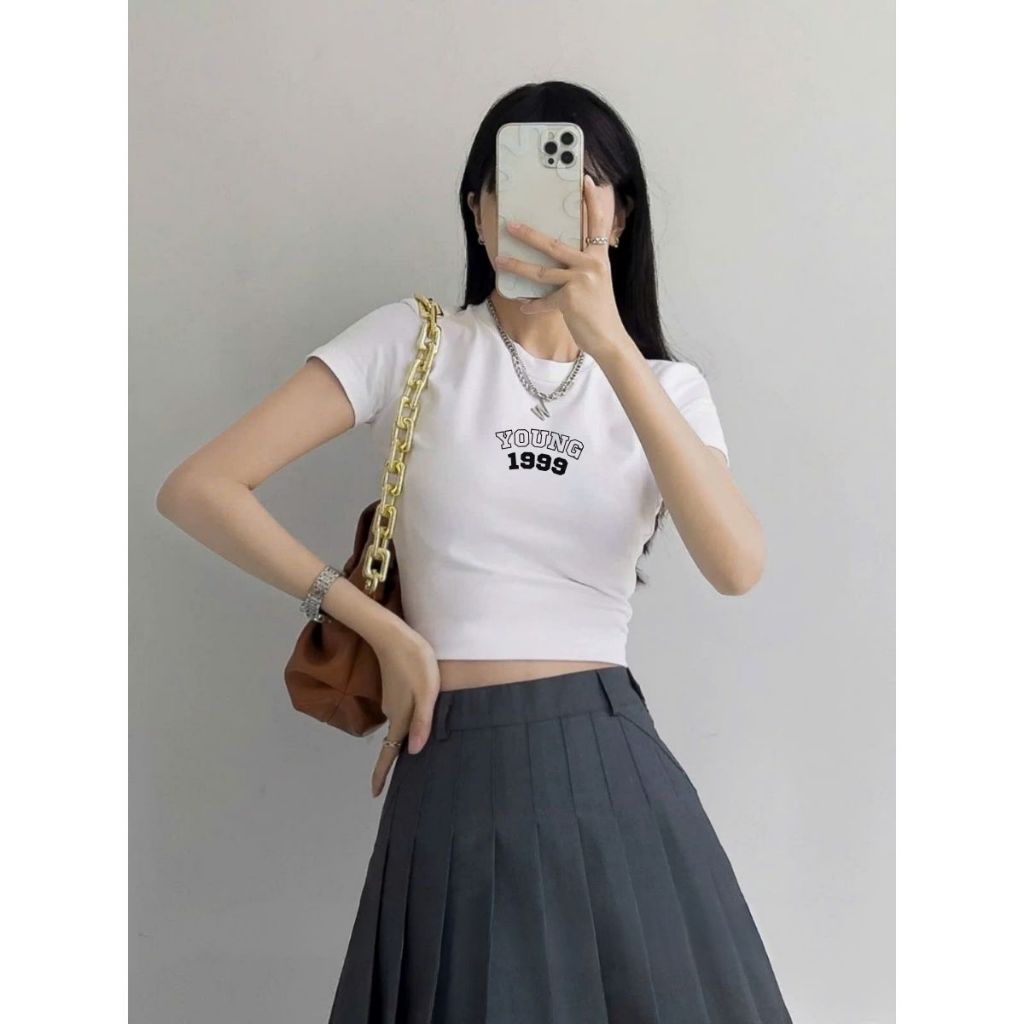 [Form Ôm] Áo croptop nữ ôm body Young 1999 - Áo thun croptop nữ LOZA CR8137