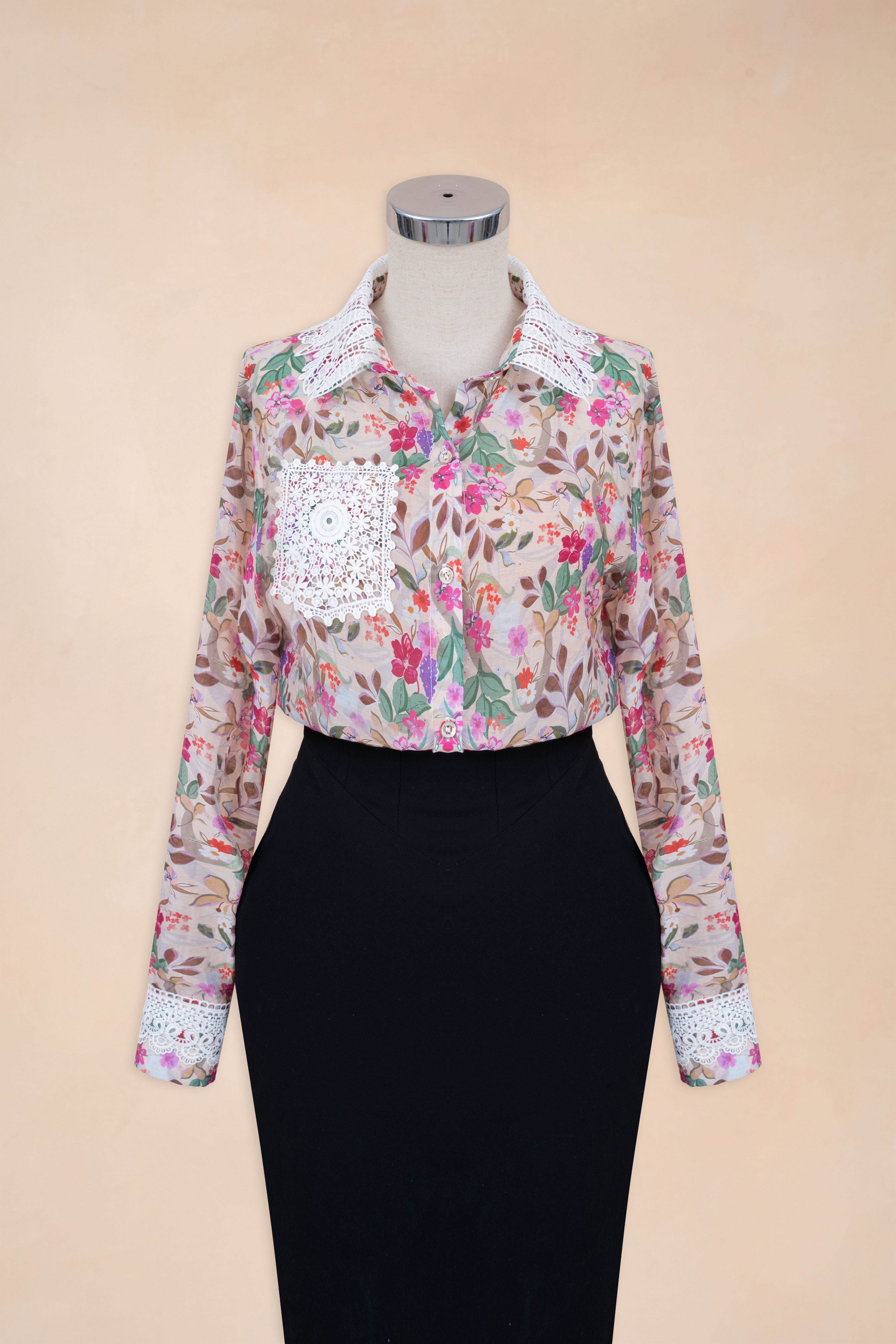 Sơ Mi Hoa Lá Phối Ren