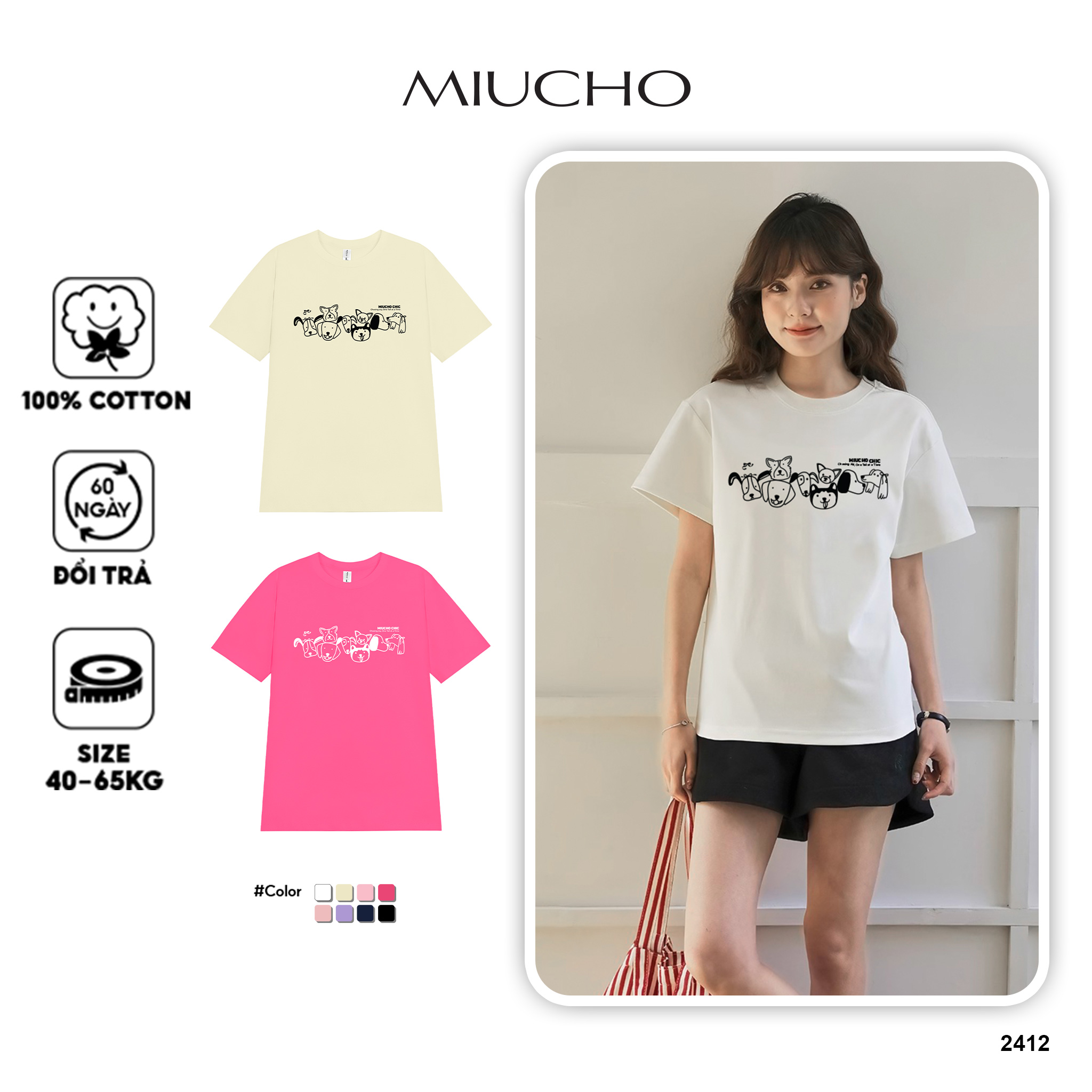 Áo thun nữ form regular ARD2412 Miucho Chic chất vải cotton cao cấp co giãn 4 chiều thoáng mát in artwork