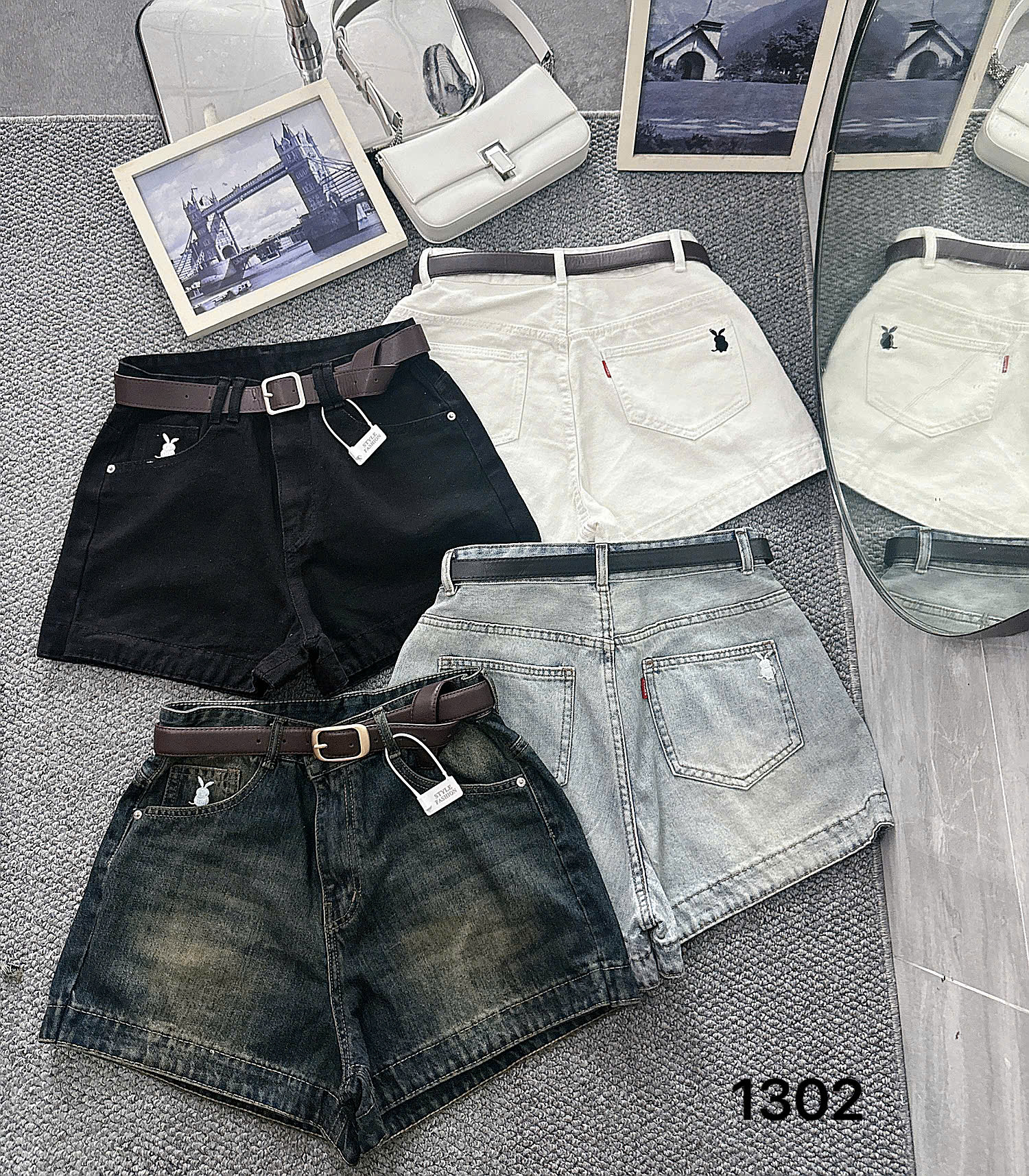 Quần short jean thêu thỏ kiểu bigsize QSJ1302 dành cho nàng béo mập từ 55-90kg