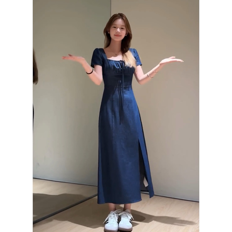 Váy denim cổ vuông dáng dài, đầm denim xẻ đùi dáng dài Logastore_L113_thumbnail_2