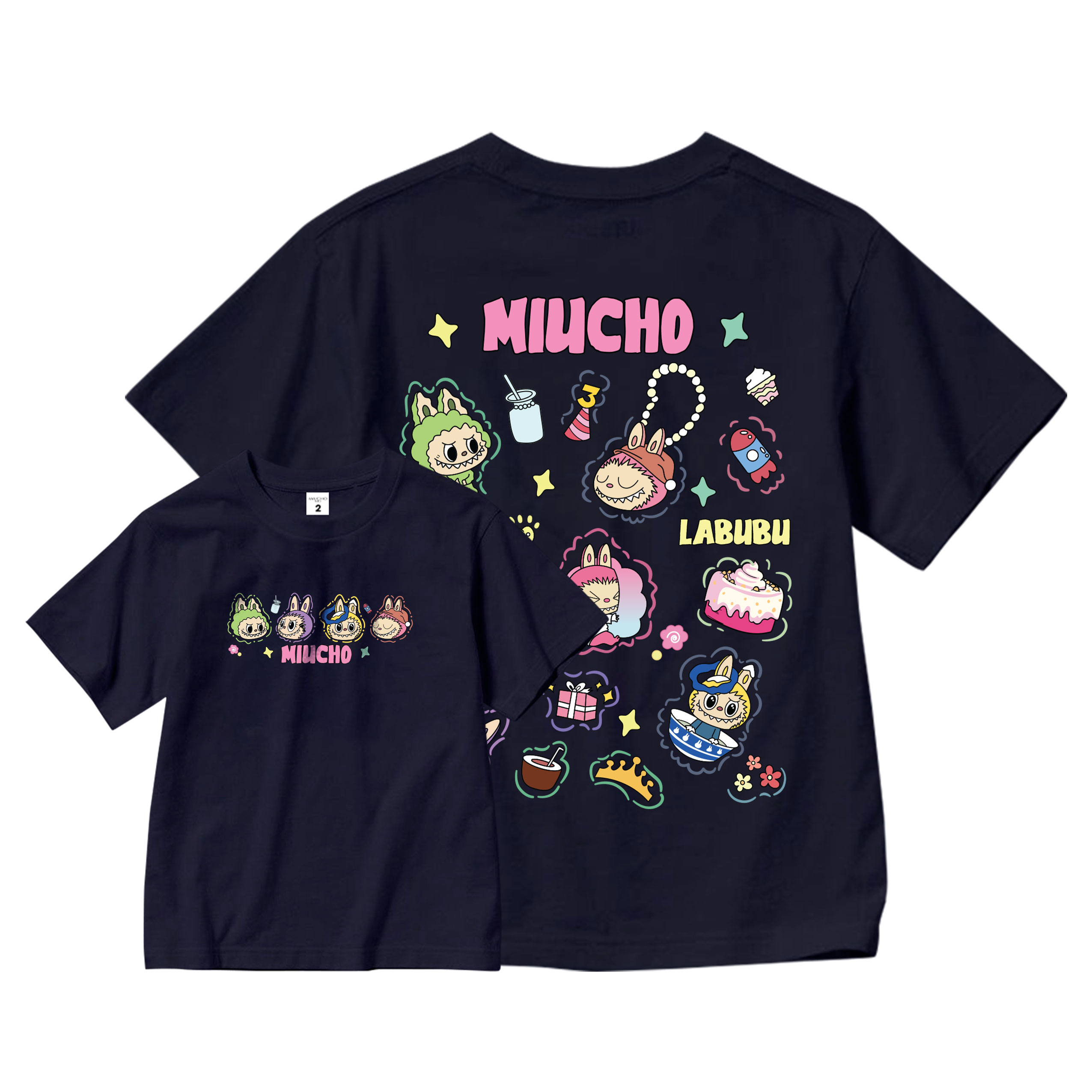 Áo thun bé gái labubu dễ thương nhiều màu sắc AED1462 Miucho Kid vải cotton thoáng mát cổ tròn in artwork_thumbnail_8