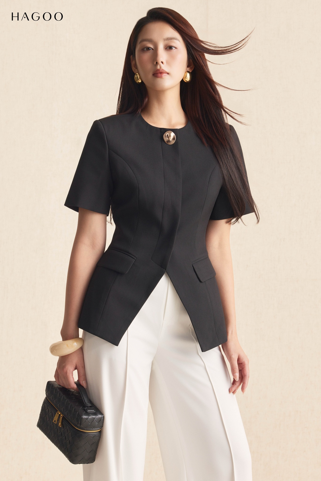 Áo ký giả cổ tròn cúc đồng HAGOO_thumbnail_7