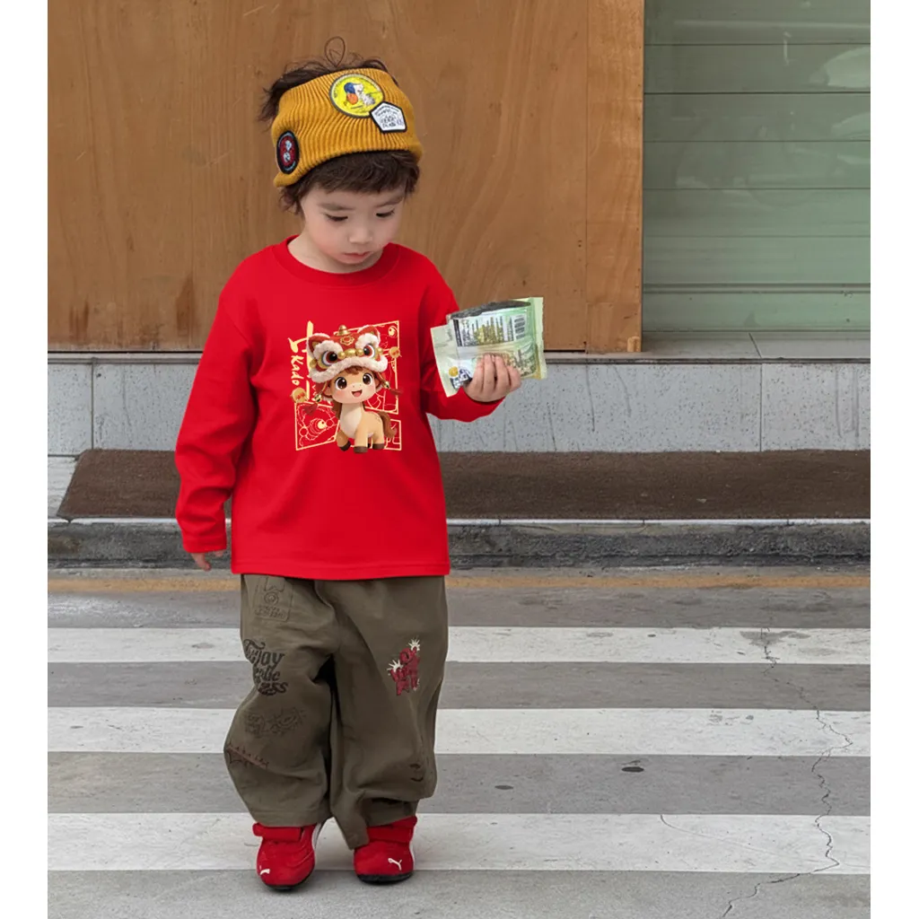 Áo thun Tết bé trai bé gái Ngựa Kỳ Lân Kado vải cotton thoáng mát tay dài cổ tròn 2983_thumbnail_4