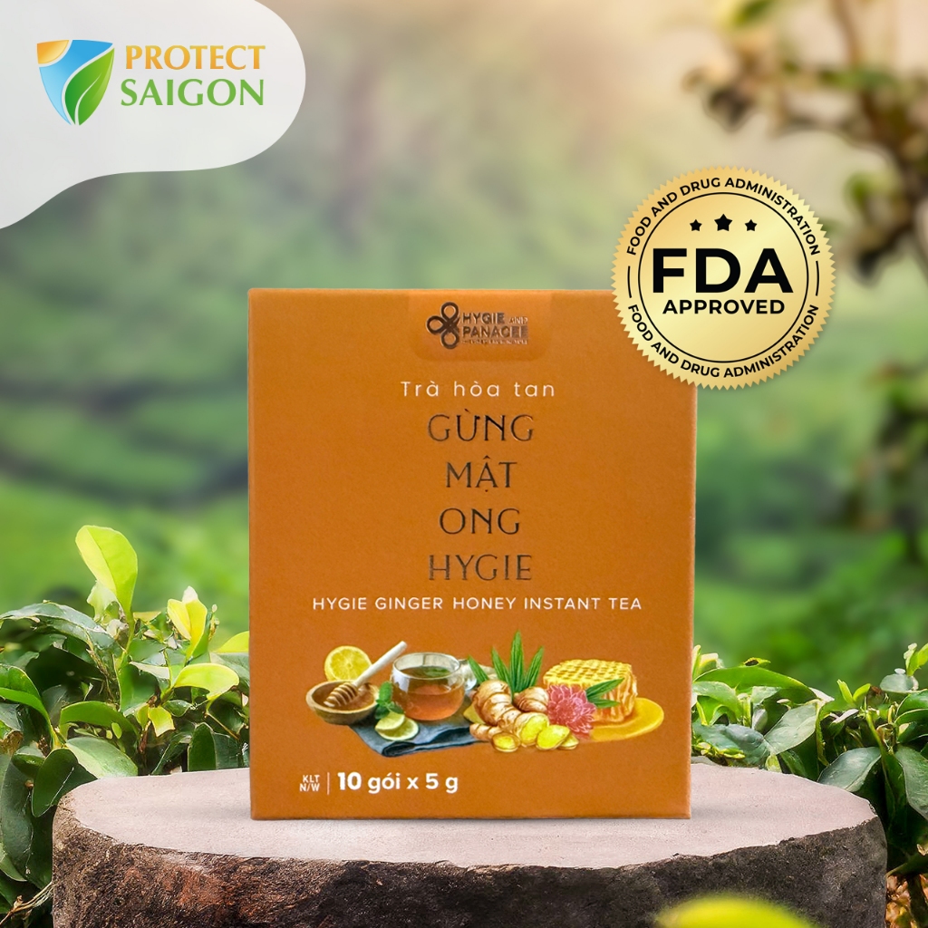 Trà cắm trại với gừng và mật ong hòa tan Hygie - Hộp 10 gói x 5g