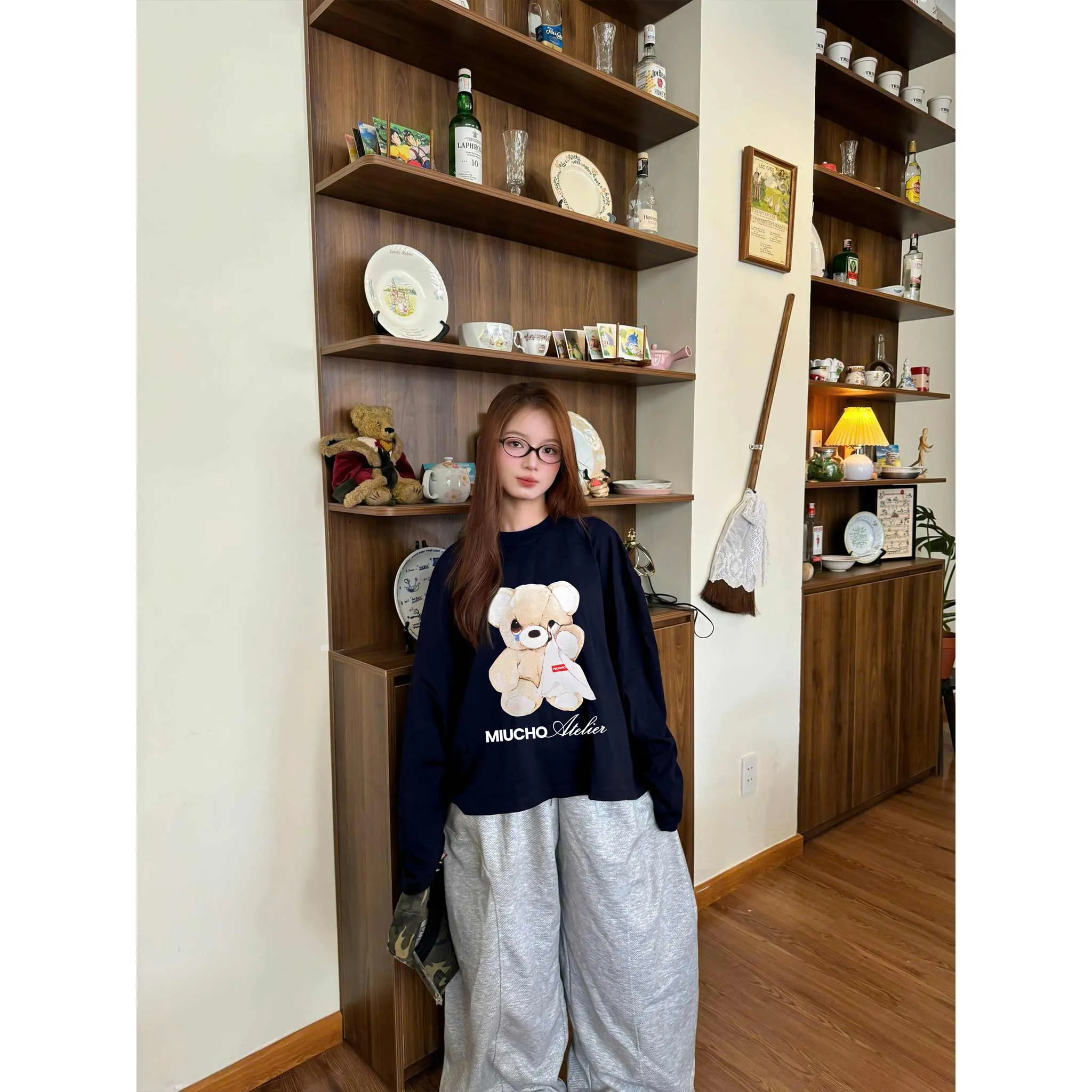 Áo thun form boxy tay dài Miucho cotton co giãn 2 chiều thoáng mát cổ tròn gấu bông in mix 2693_thumbnail_3