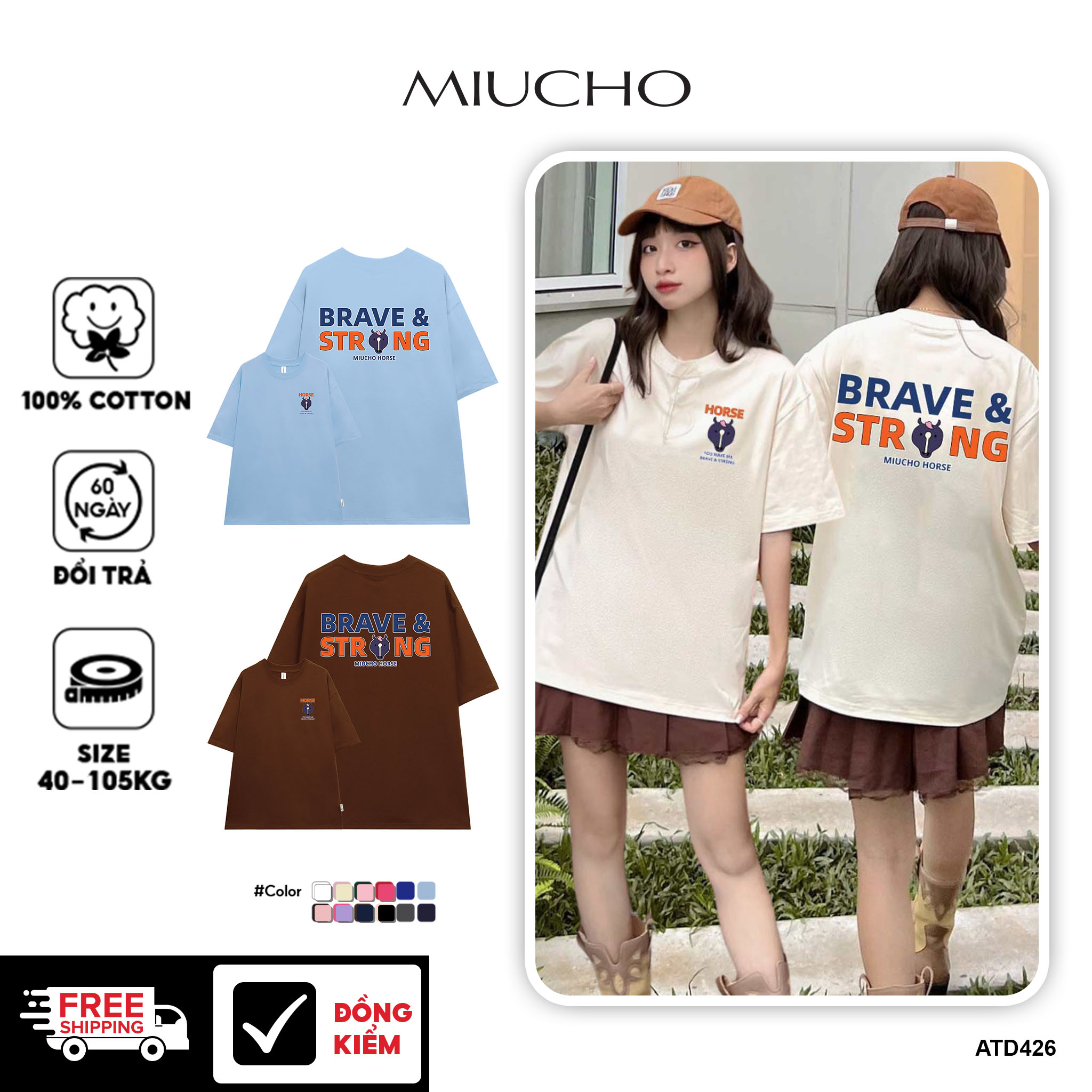 Áo thun nữ form rộng 12 con giáp tuổi Ngọ ( tuổi ngựa)ATD426 Miucho cotton cổ tròn in graphic_thumbnail_1