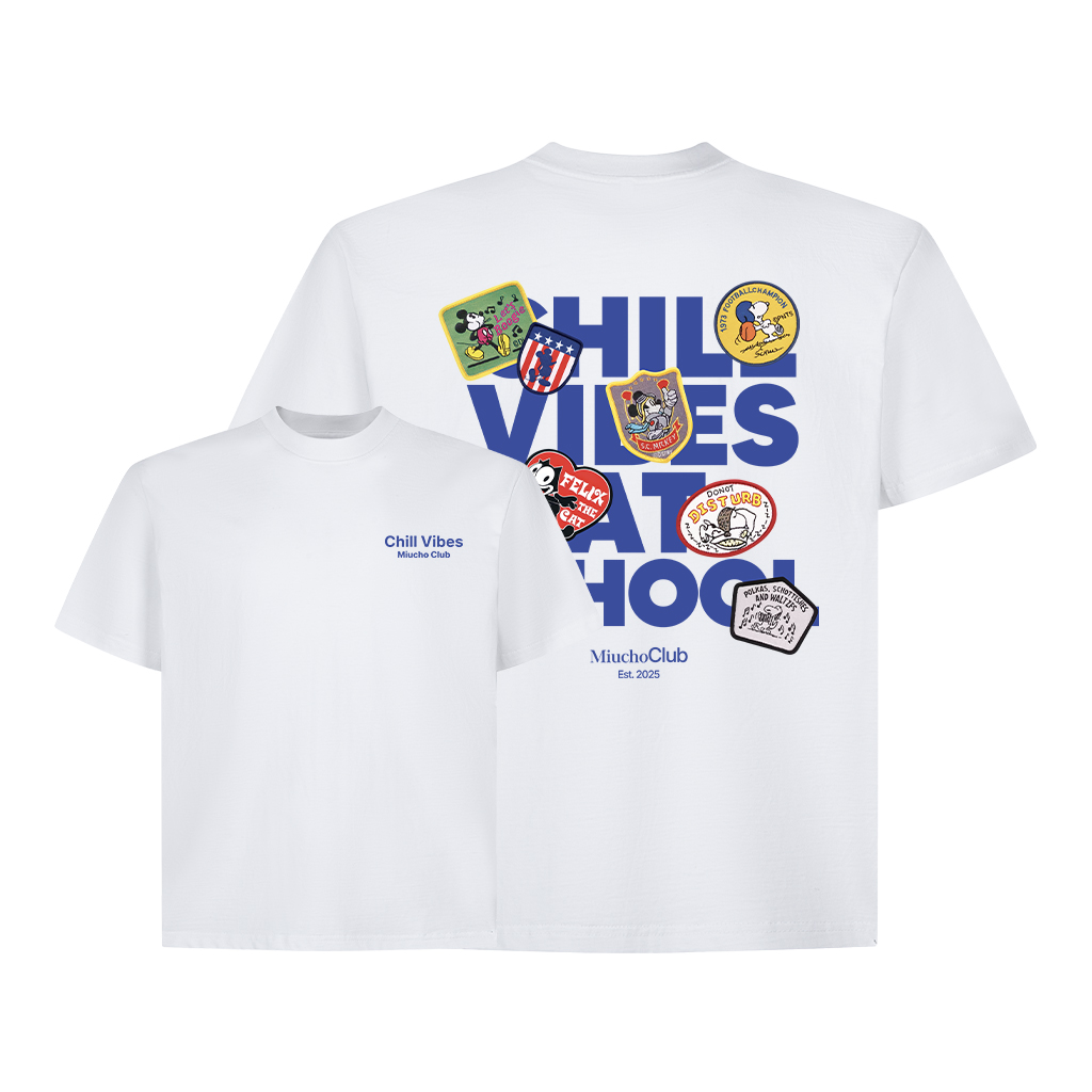 Áo thun boxy chill vibes AXD2434 Miucho cổ tròn vải cotton 2c 250gsm đứng form in mix