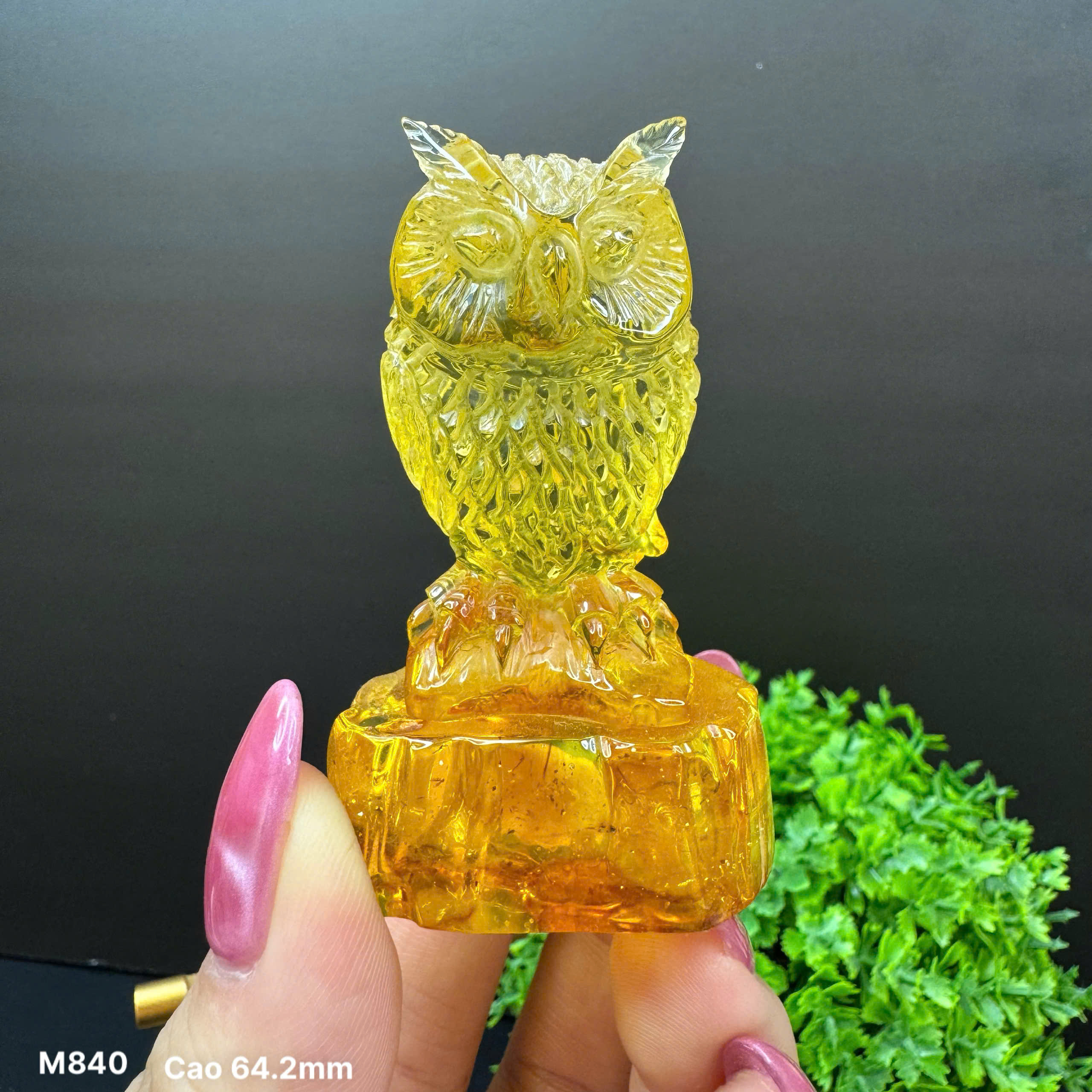 Cú Mèo Hổ Phách Nguyên Khối - M840