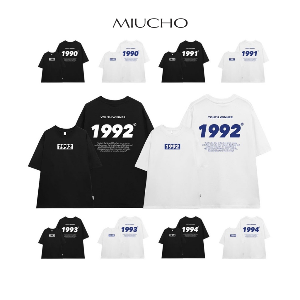 Áo thun unisex form rộng chất vải cotton dành cho nam nữ Miucho AT283 in năm sinh 199x_thumbnail_1