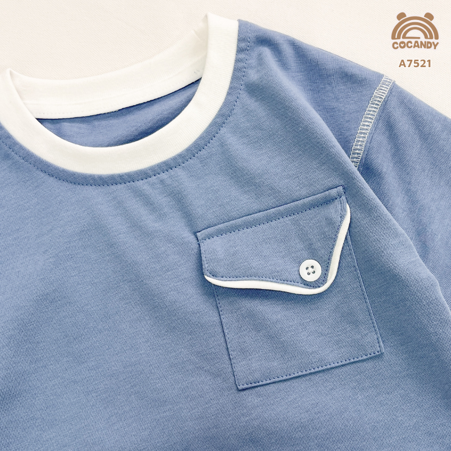 Áo cộc XANH GHI phối viền TRẮNG túi ngực có nắp_thumbnail_2