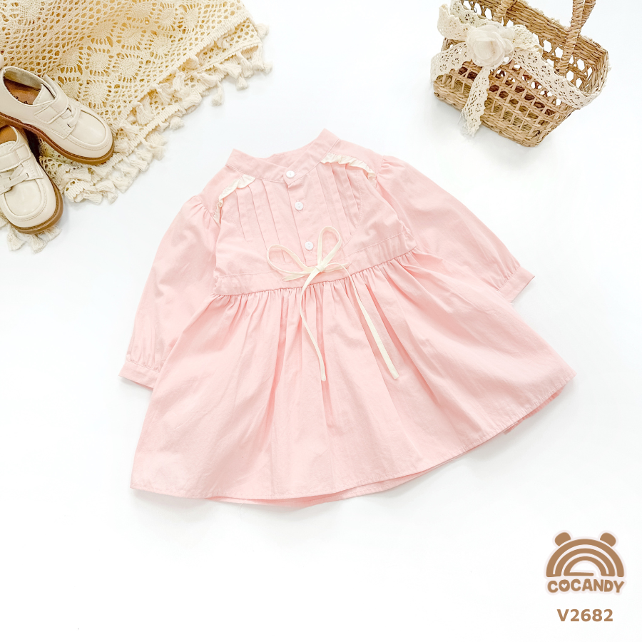 Váy dài HỒNG ngực xếp ly phối BE_thumbnail_0