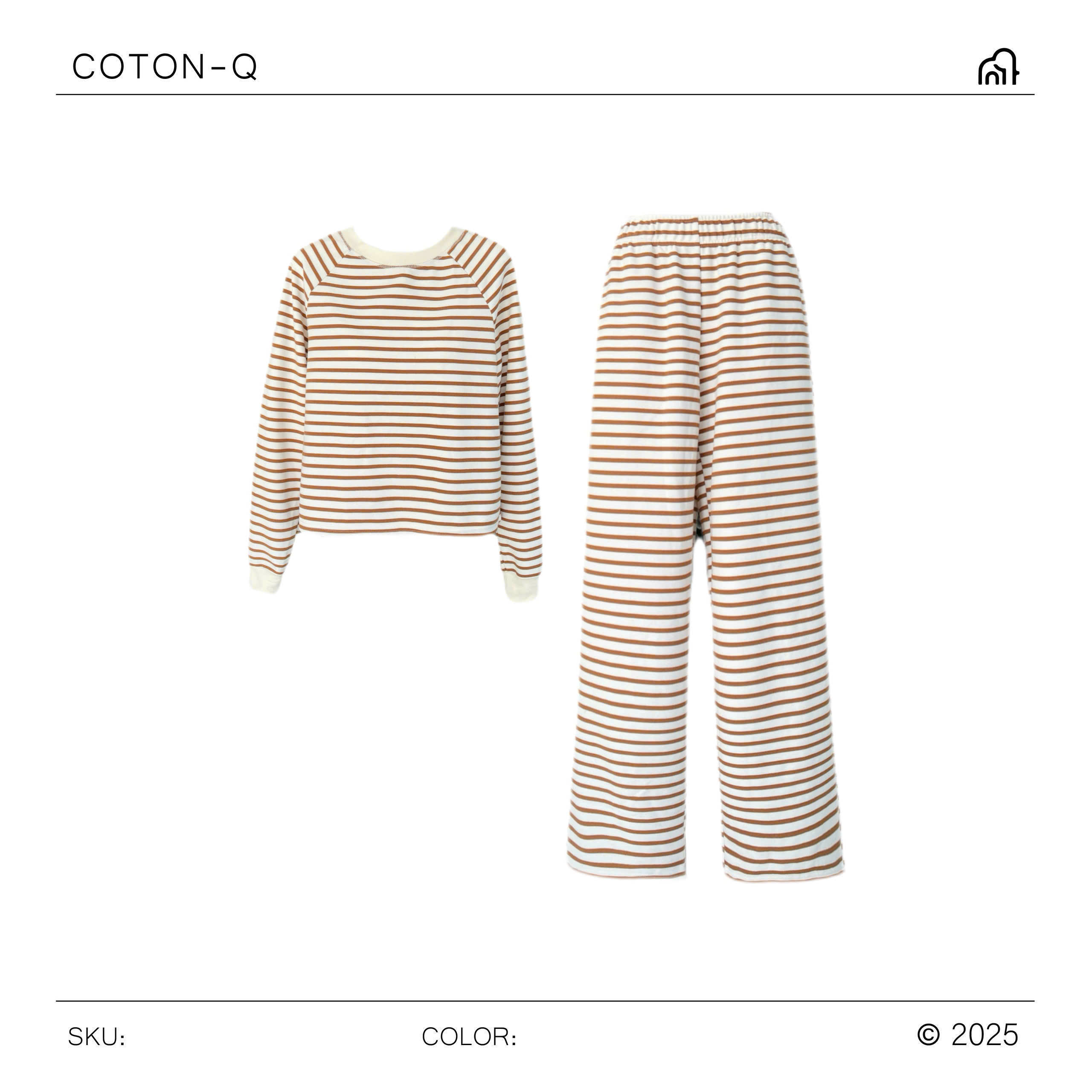 HJ107 Set áo tay dài + quần phối sọc ( NÂU )