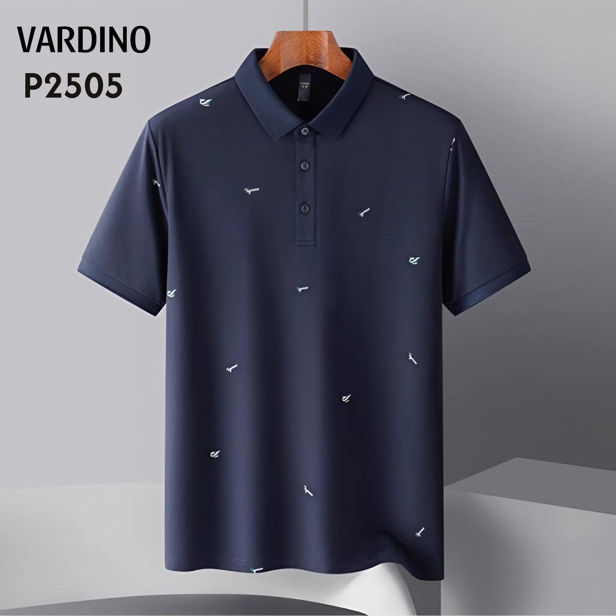 Áo polo cotton pima họa tiết xanh đen Vardino P2505