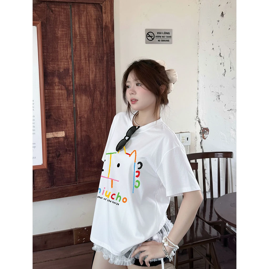 Áo thun nam nữ form boxy Miucho vải dày dặn thoáng mát hình ngựa hoạt hình in mix 2899_thumbnail_4