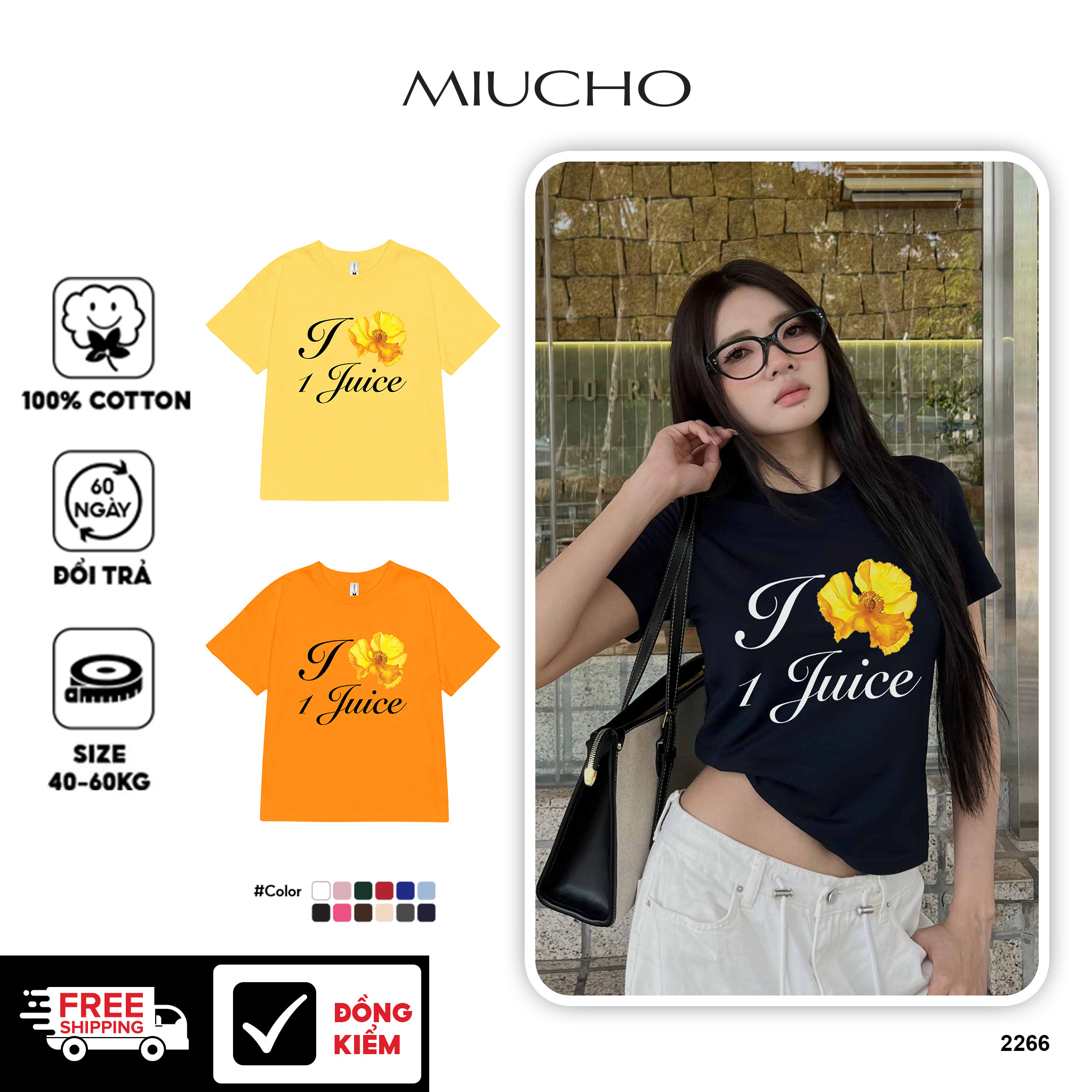 Áo Thun baby tee form ôm 2266 Miucho vải cotton co giãn thoáng mát in mix