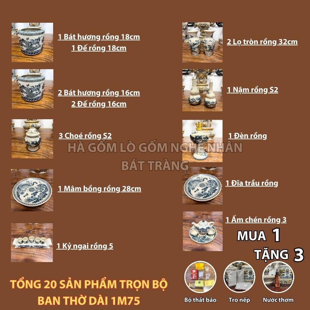 HG128 Đồ Thờ Cúng Bộ 20 món ban thờ 1M75 men rạn trơn nghệ nhân Bát Tràng chế tác TẶNG Thất Bảo, Tro Nếp_thumbnail_1