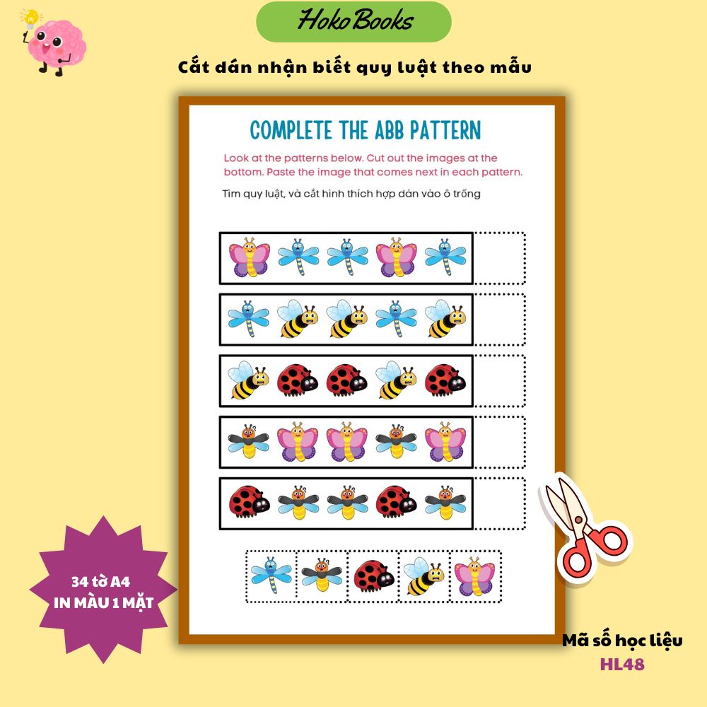 HL48 Học liệu Hokobooks Cắt dán nhận biết QUY LUẬT