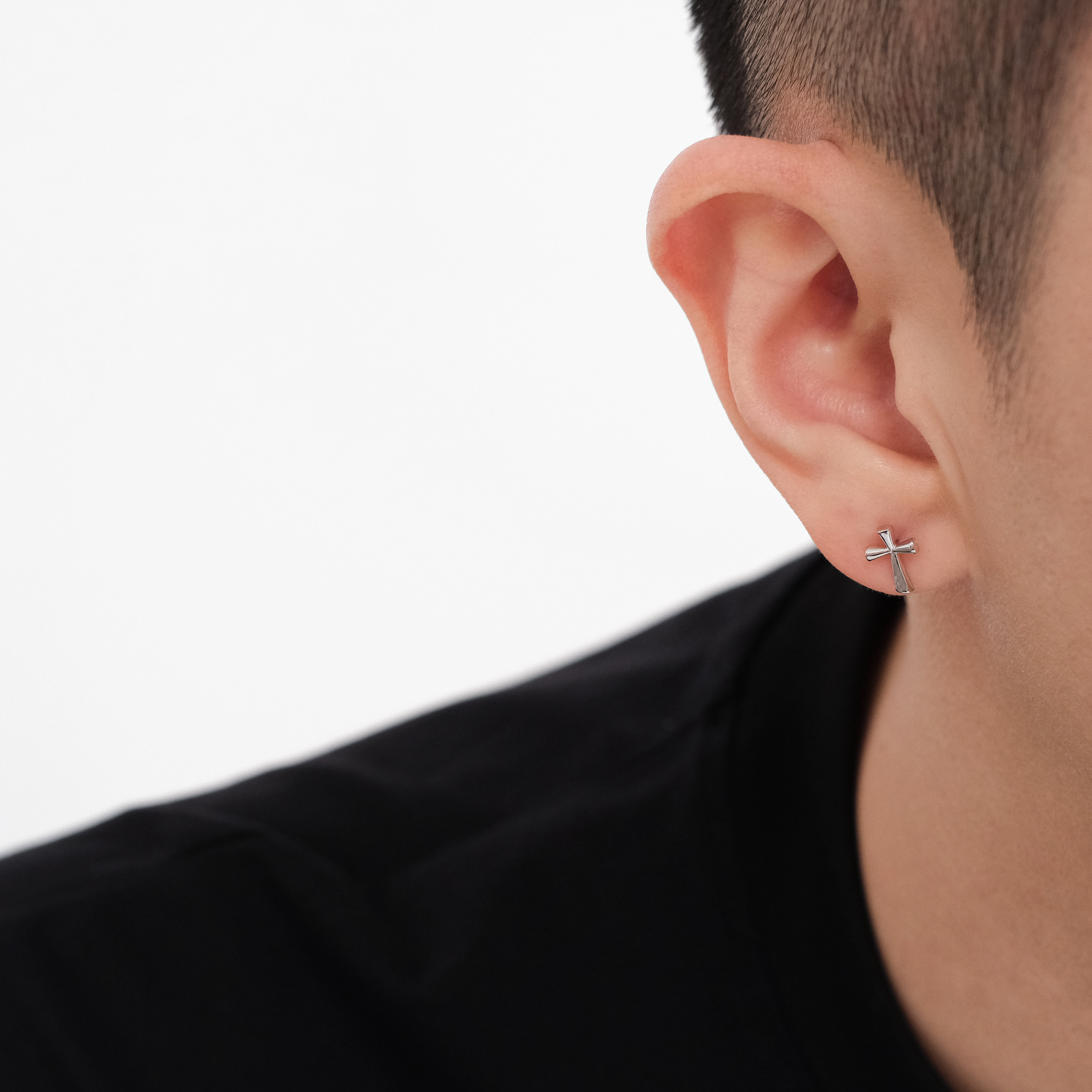 Khuyên tai Thánh Giá bạc unisex trơn/ trang sức phụ kiện Công Giáo KB06_thumbnail_4