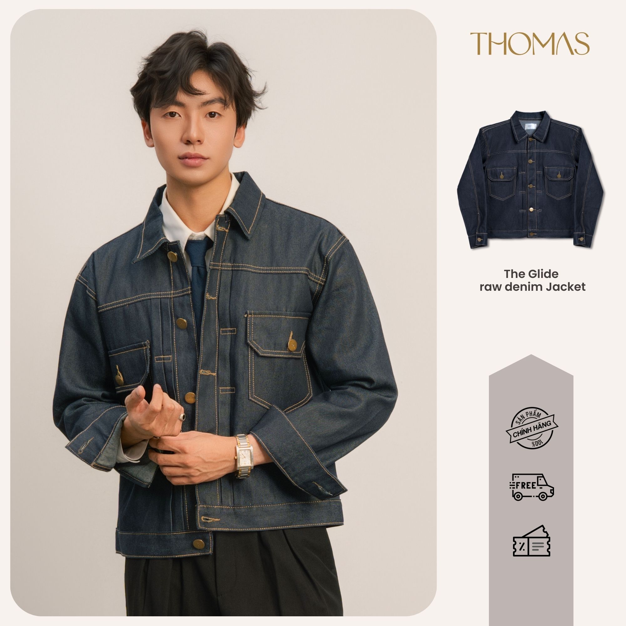 Áo Jacket The Glide Vải Raw Denim Form Regular