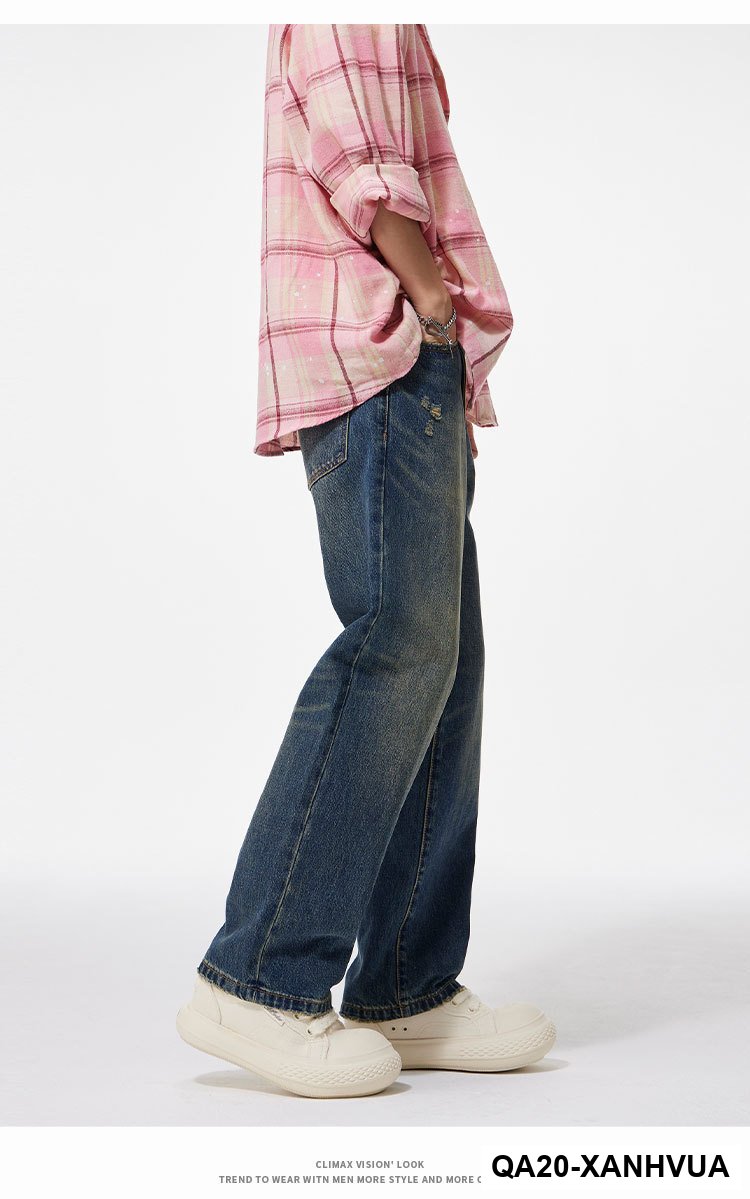 2025Mùa Thu Đông Phong Cách Mới Giặt Thiết Kế Trầy Xước Quần Jean Nam Mỹ Retro Ống Rộng Nguyên Chất Cotton Quần Tây_thumbnail_6