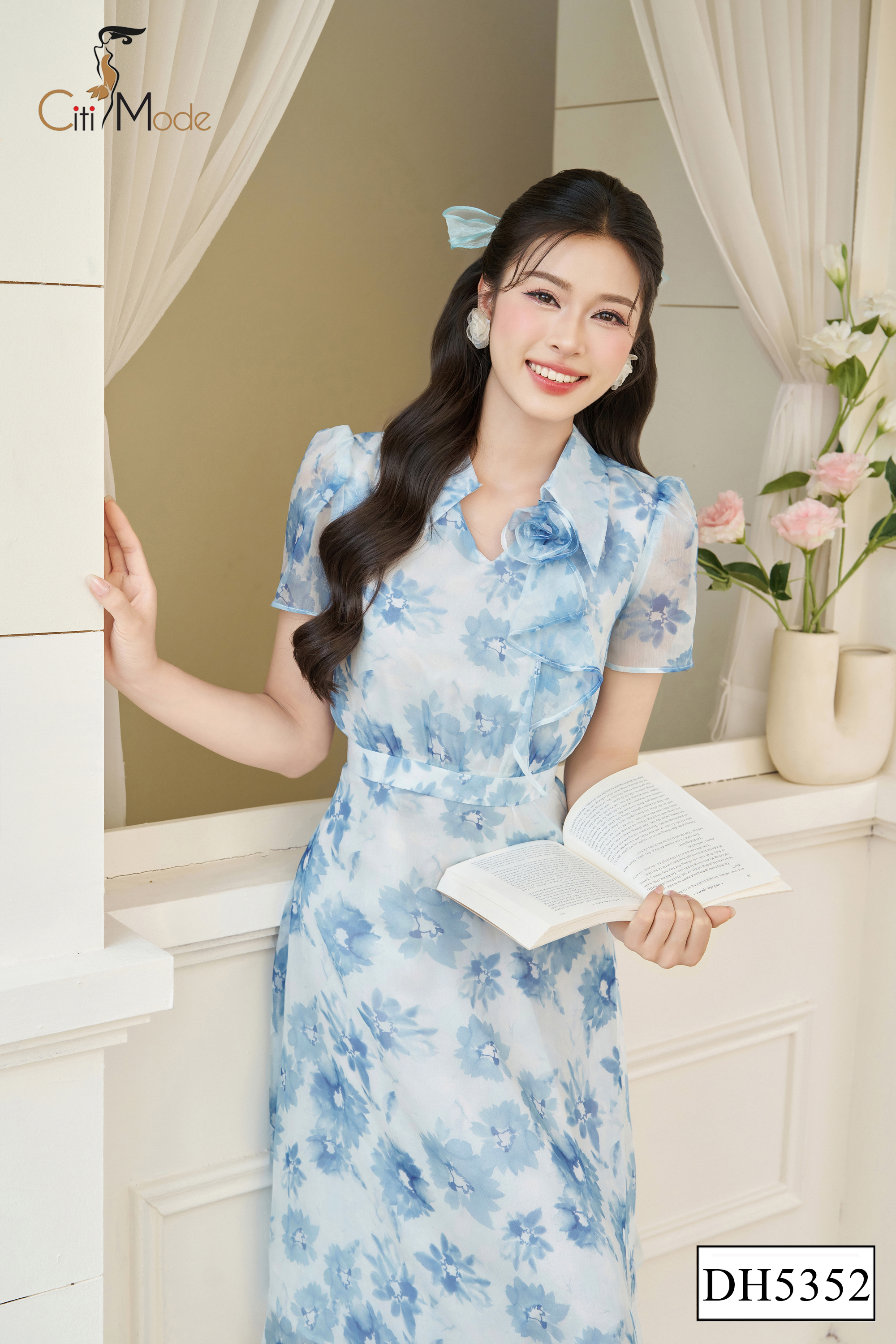 Đâm xòe hoa xanh cổ đức đính nơ hoa_thumbnail_1