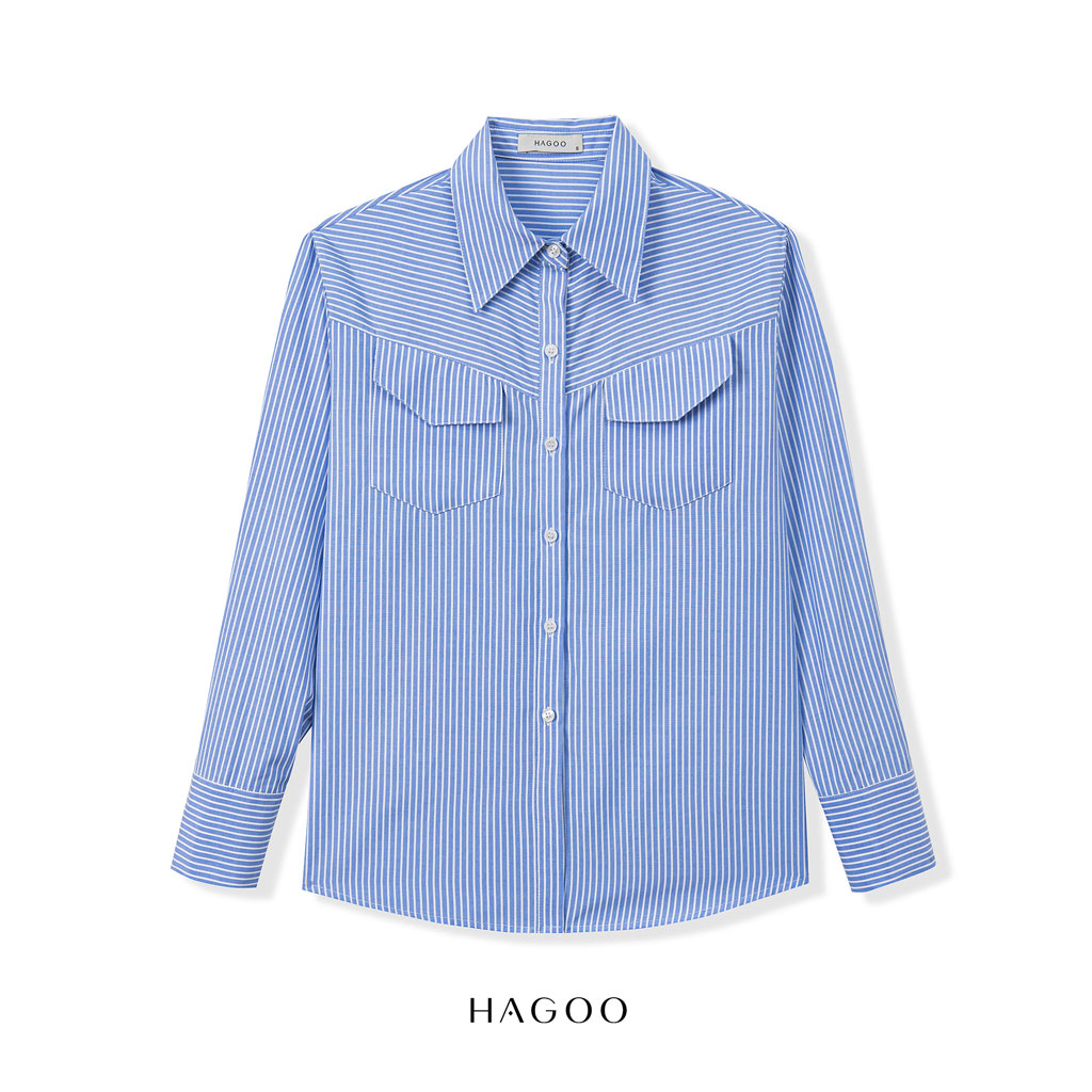 Áo sơ mi basic kẻ sọc nắp túi HAGOO_thumbnail_2