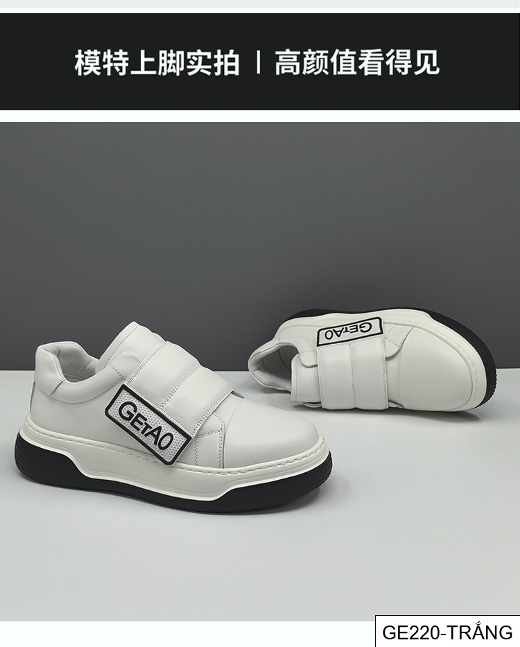 GE220 - Giày nam da bò lớp đầu tiên Velcro đế dày giày thời trang nam giày nam da thật giày nam ga châu Âu giày thể thao thường ngày nam