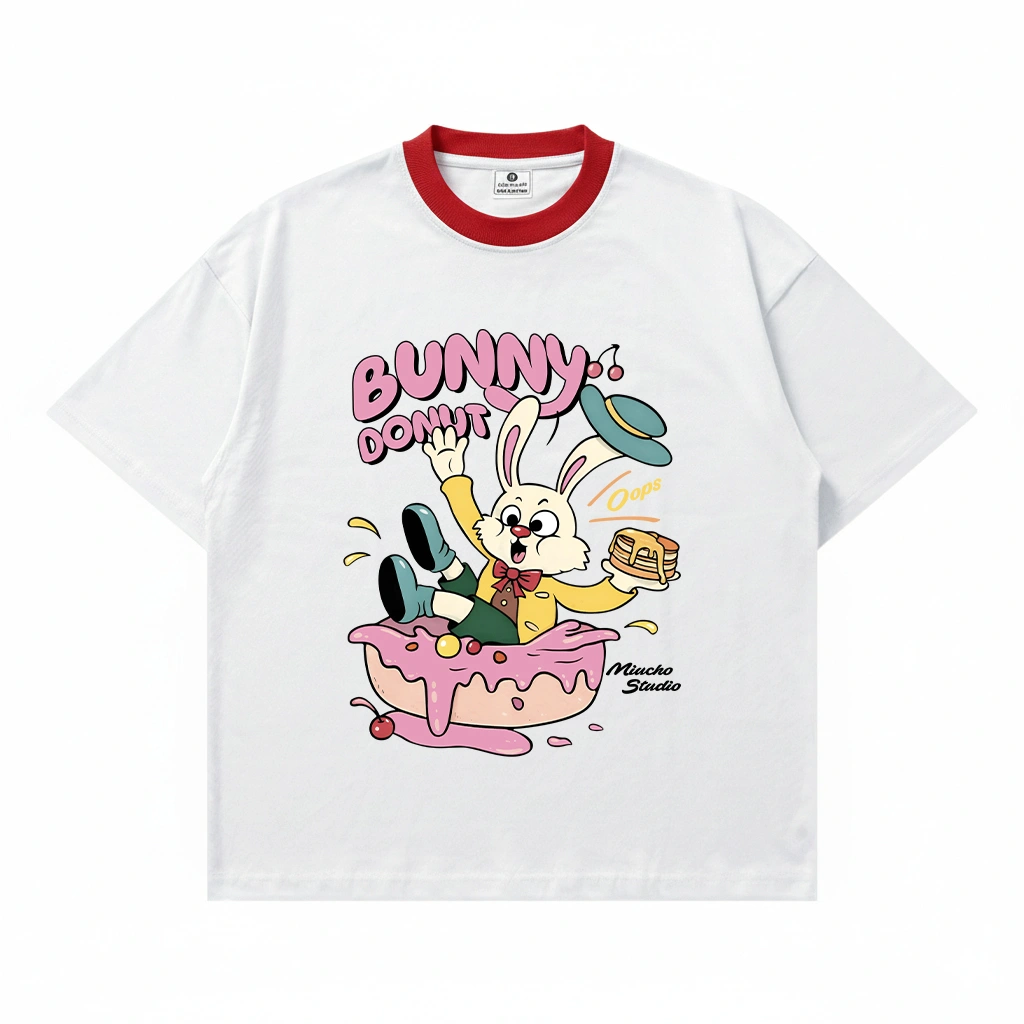 Áo thun boxy phối cổ đỏ Bunny Donut Miucho 3151_thumbnail_0